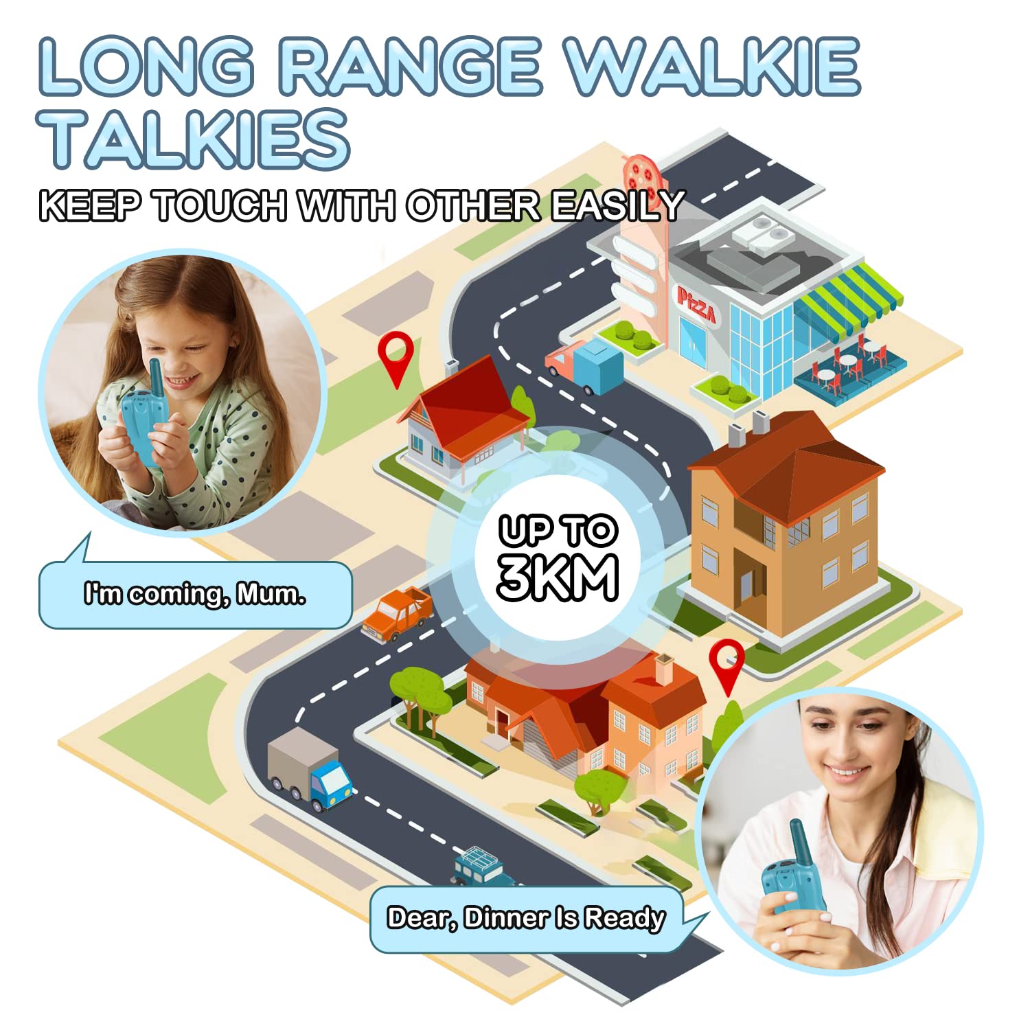 Selieve Kids Walkie Talkies - Rechargeable Long Range 22-Channel Toy for Boys & Girls Ages 3-8 | Perfect for Outdoor Adventures, Camping, Hiking & Backyard Play (Navy Blue)