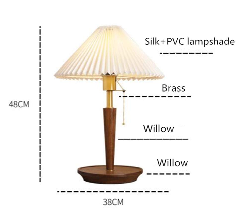 Nordic Brass Bedside Table Lamp - Solid Wood Base, European-Style Retro Design with Japanese Pleated Shade for Bedroom, Living Room, Dining Room & Hallway - Perfect for Cozy Nights and Elegant Home Decor
