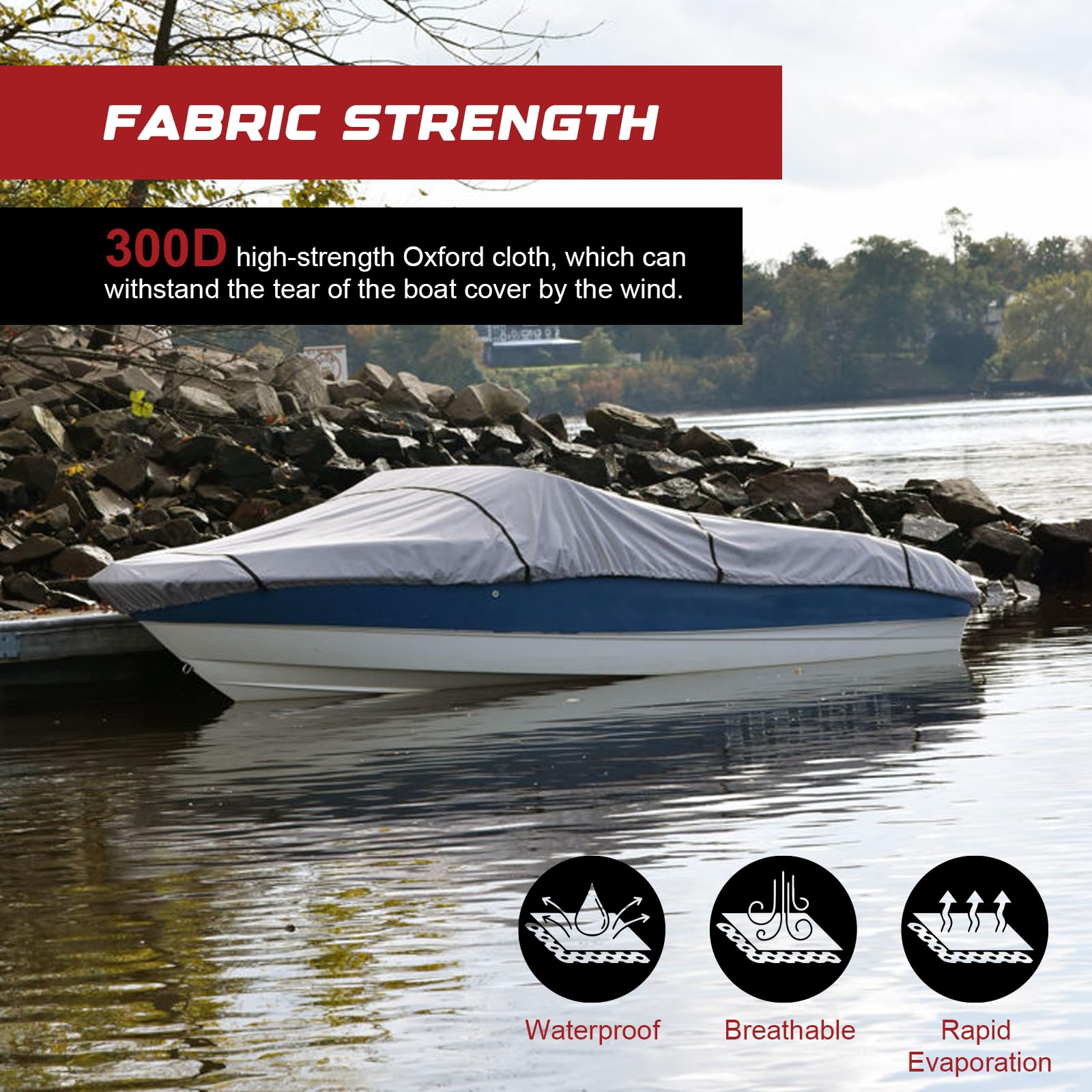 GOODSMANN Heavy Duty Waterproof Jon Boat Cover - UV Resistant Marine Grade Fabric with Adjustable Straps, Fits 18ft Length & 75