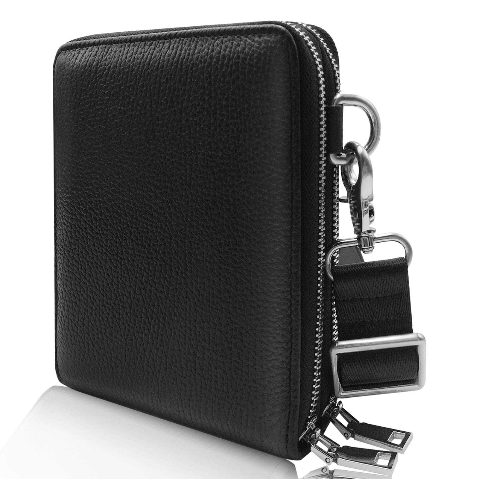Premium Men's Leather Messenger Bag - Slim Crossbody Shoulder Bag for Work, Travel & Business - Stylish & Durable Pebble Black Satchel - Perfect for Office, School & Daily Commute