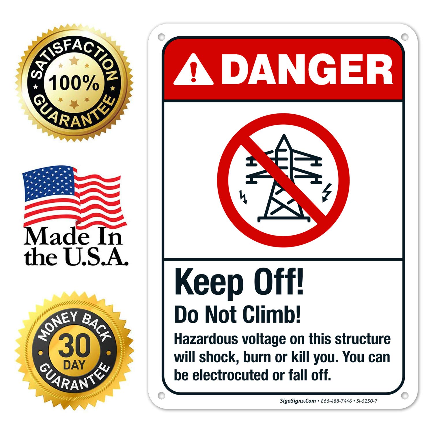 Danger Keep Off Do Not Climb Sign - 10x7 Inches Rust-Free .040 Aluminum Safety Sign - ANSI Compliant, Fade Resistant for Indoor & Outdoor Use - Made in USA - Perfect for Construction Sites, Warehouses & Public Areas