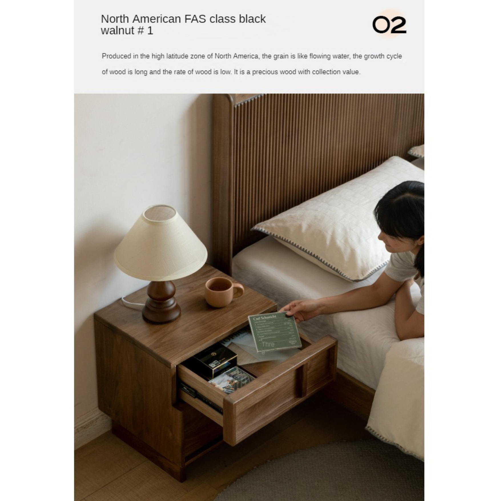 Solid Black Walnut Wood Nightstand with Drawer - Caluswood Bedside Table for Bedroom Storage | Perfect for Small Spaces, Apartment Living & Modern Home Decor