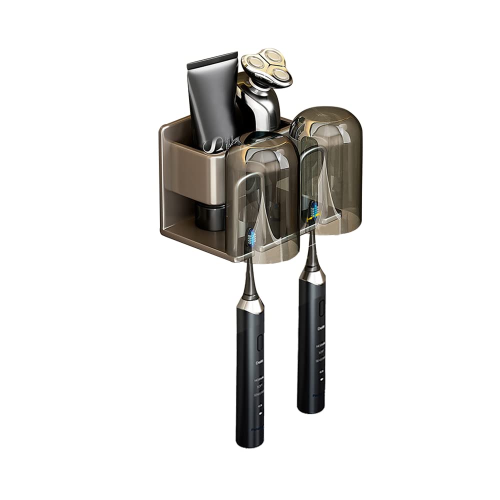Wall-Mounted Toothbrush Holder with No-Drill Design - Bathroom Organizer for Electric Toothbrushes, Toothpaste & Mouthwash Cups - Perfect for Small Spaces, Dorm Rooms & Apartment Bathrooms