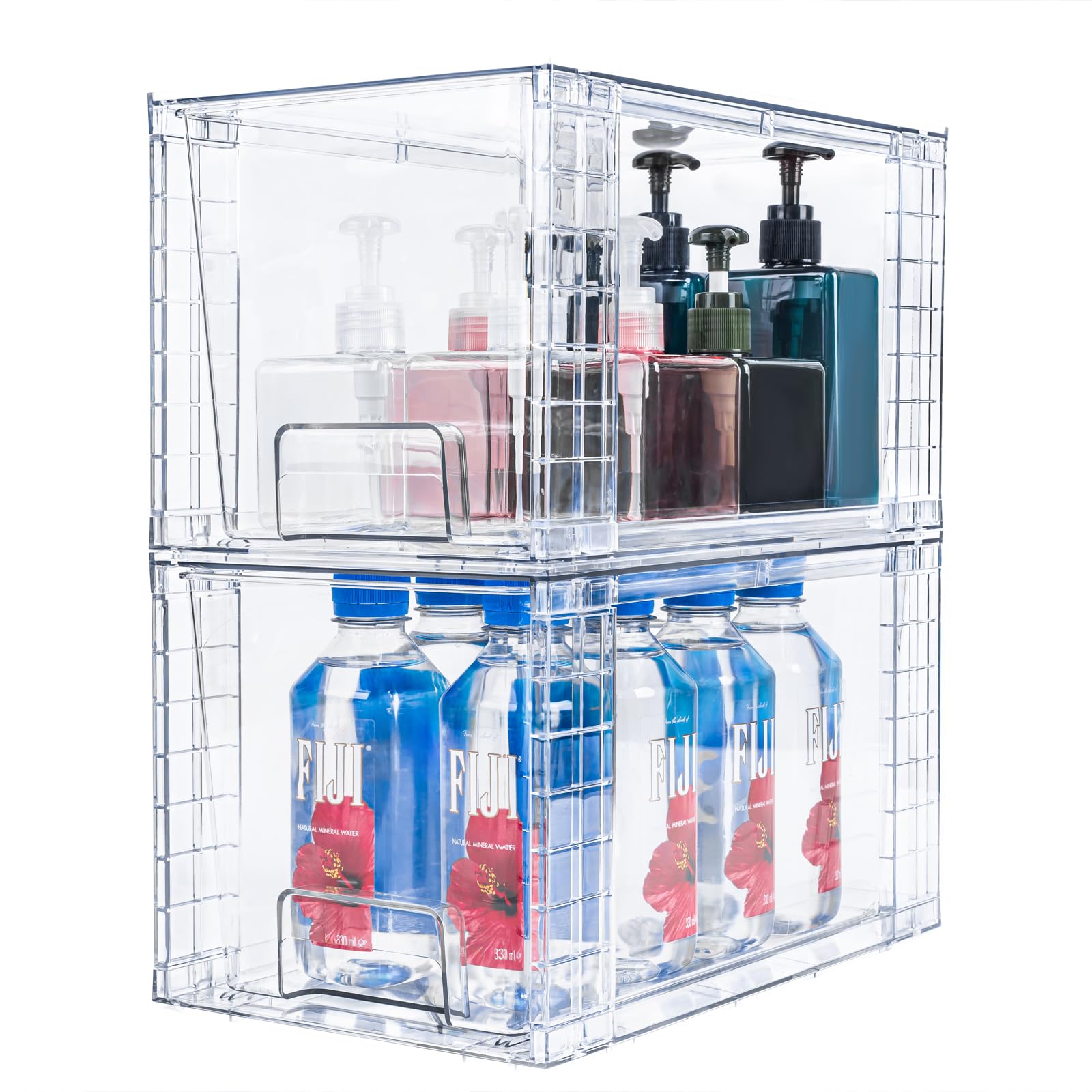 2 Pack Large Stackable Clear Acrylic Storage Drawers with Handles - Easy Assembly for Kitchen, Bathroom, Cabinet, Makeup & Closet Organization - Perfect for Undersink Storage, Pantry Organizing & Home Decluttering