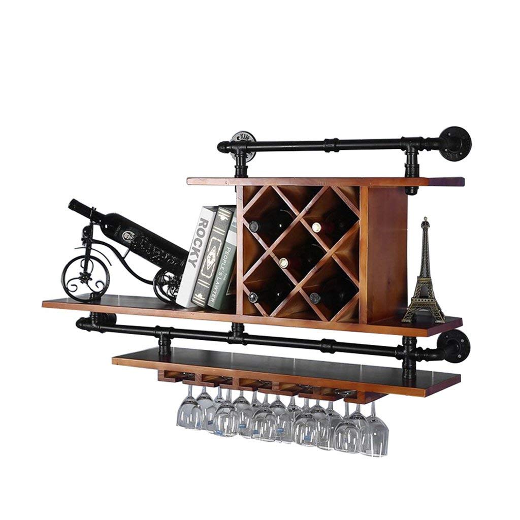 European Retro Water Pipe Wall Mounted Wooden Shelf - Wine Glass & Bottle Holder for Bar, Kitchen, Restaurant - Decorative Stemware Rack for Home & Commercial Use
