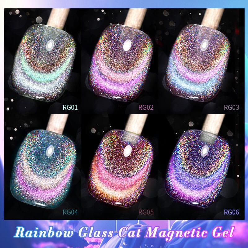 6 Colors Rainbow Glass Cat Magnetic Gel Nail Polish - 10ml for DIY Nail Art & Manicure at Home or Salon
