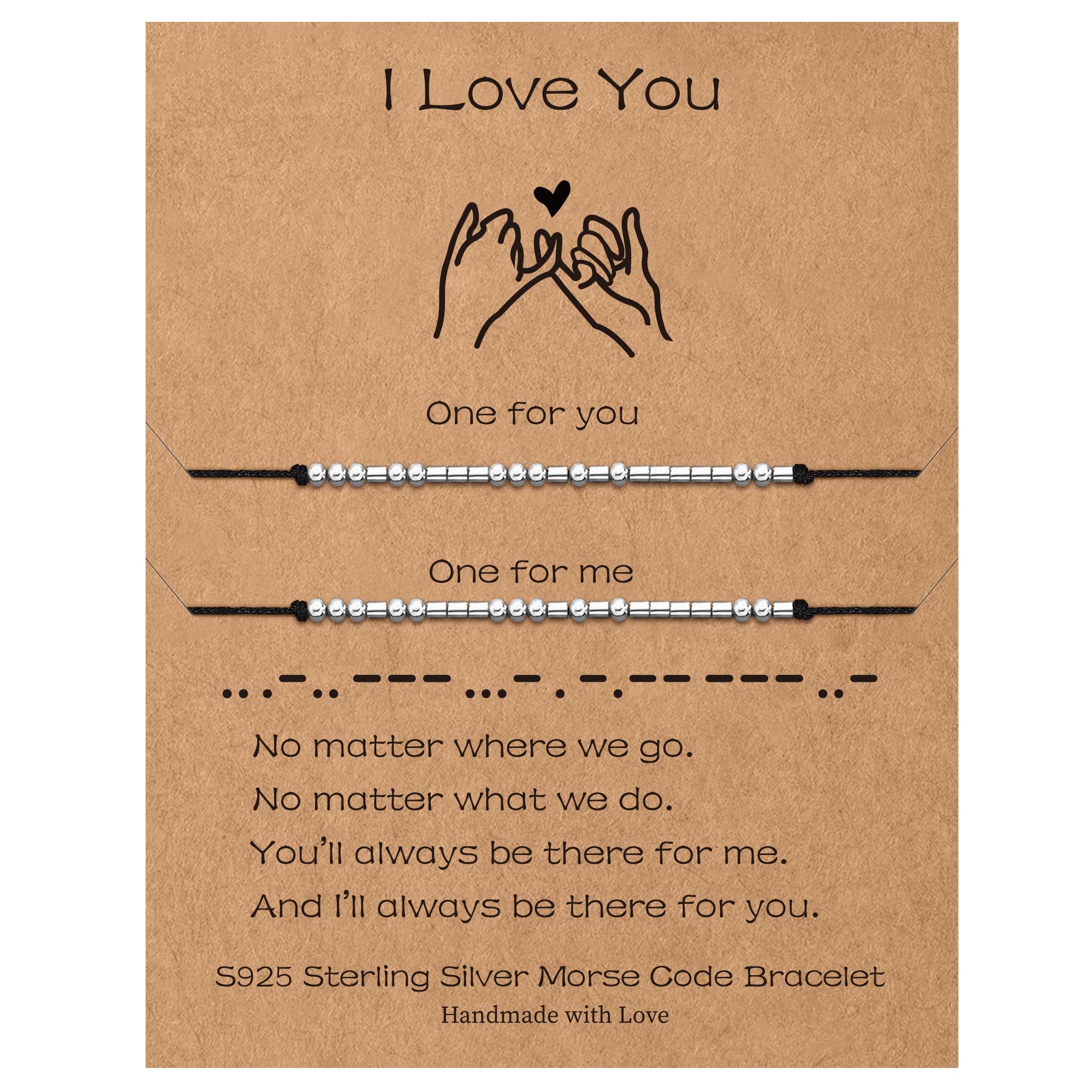 Sterling Silver Morse Code Bracelets for Women - 2pcs Pinky Promise Couple Matching Friendship Bracelets, Inspirational Birthday Gifts for Her, Sister, Best Friend - Perfect for Anniversaries, Valentine's Day & Everyday Wear
