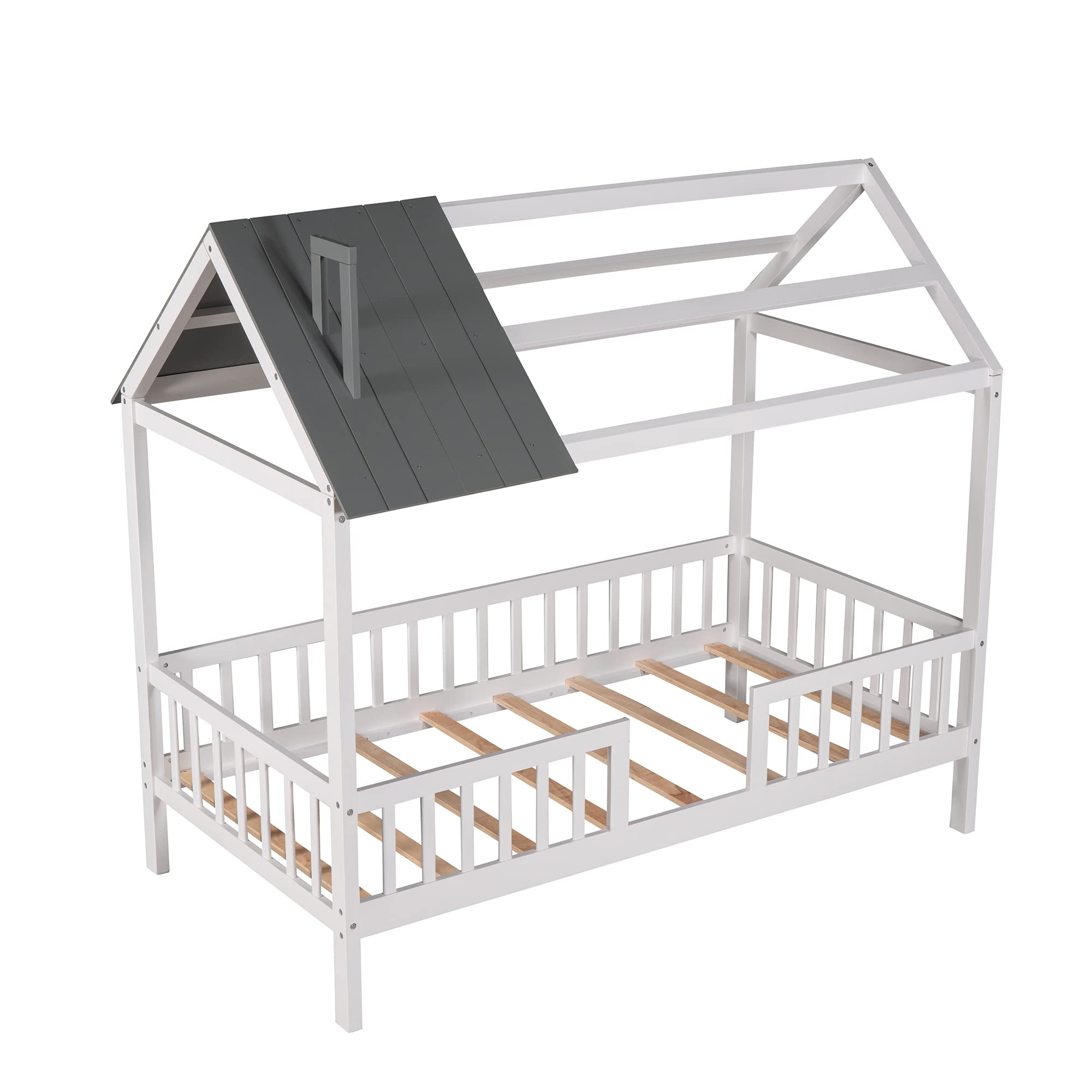 SOFTSEA Twin Low Loft Bed - Solid Wood Loft House Bed Frame with Safety Fence & Low Profile Platform Design | Perfect for Kids Rooms, Small Spaces & Modern Bedroom Decor