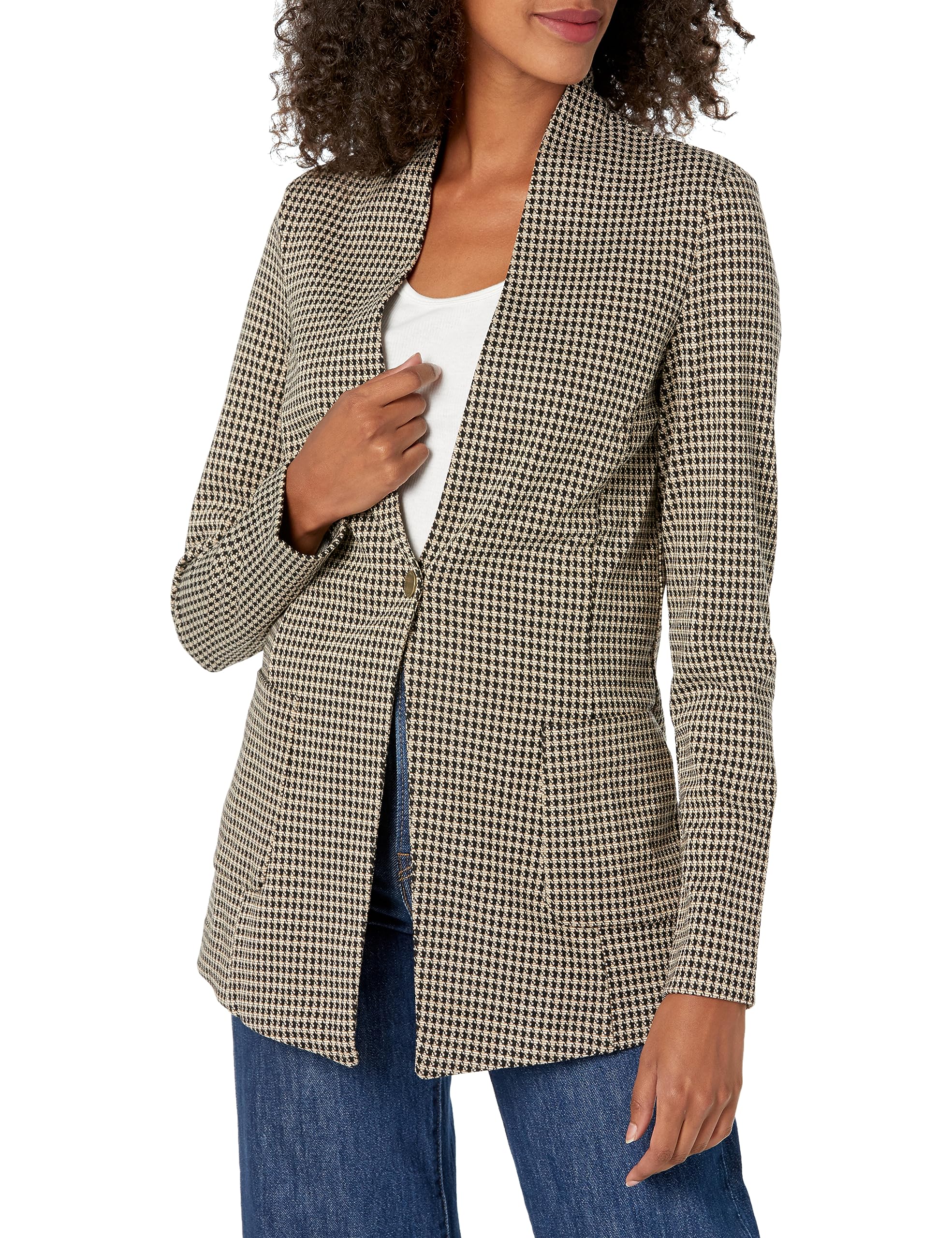 Tommy Hilfiger Women's Slim Fit Plaid Blazer Jacket - Single Button Long Tailored Blazer for Office, Business & Formal Occasions