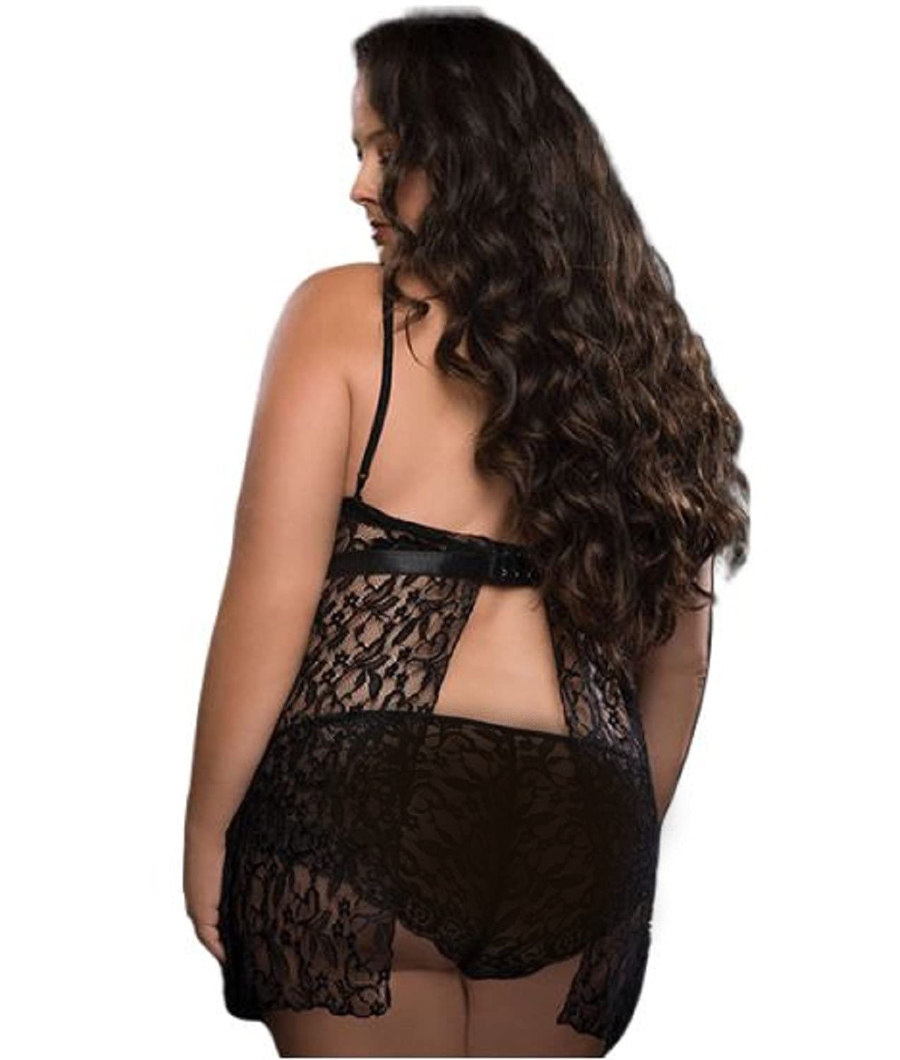 Sexy Plus Size Black Lace Halter Babydoll with Matching Panty - Queen Size for Women | Perfect for Valentine's Day, Honeymoon & Romantic Nights