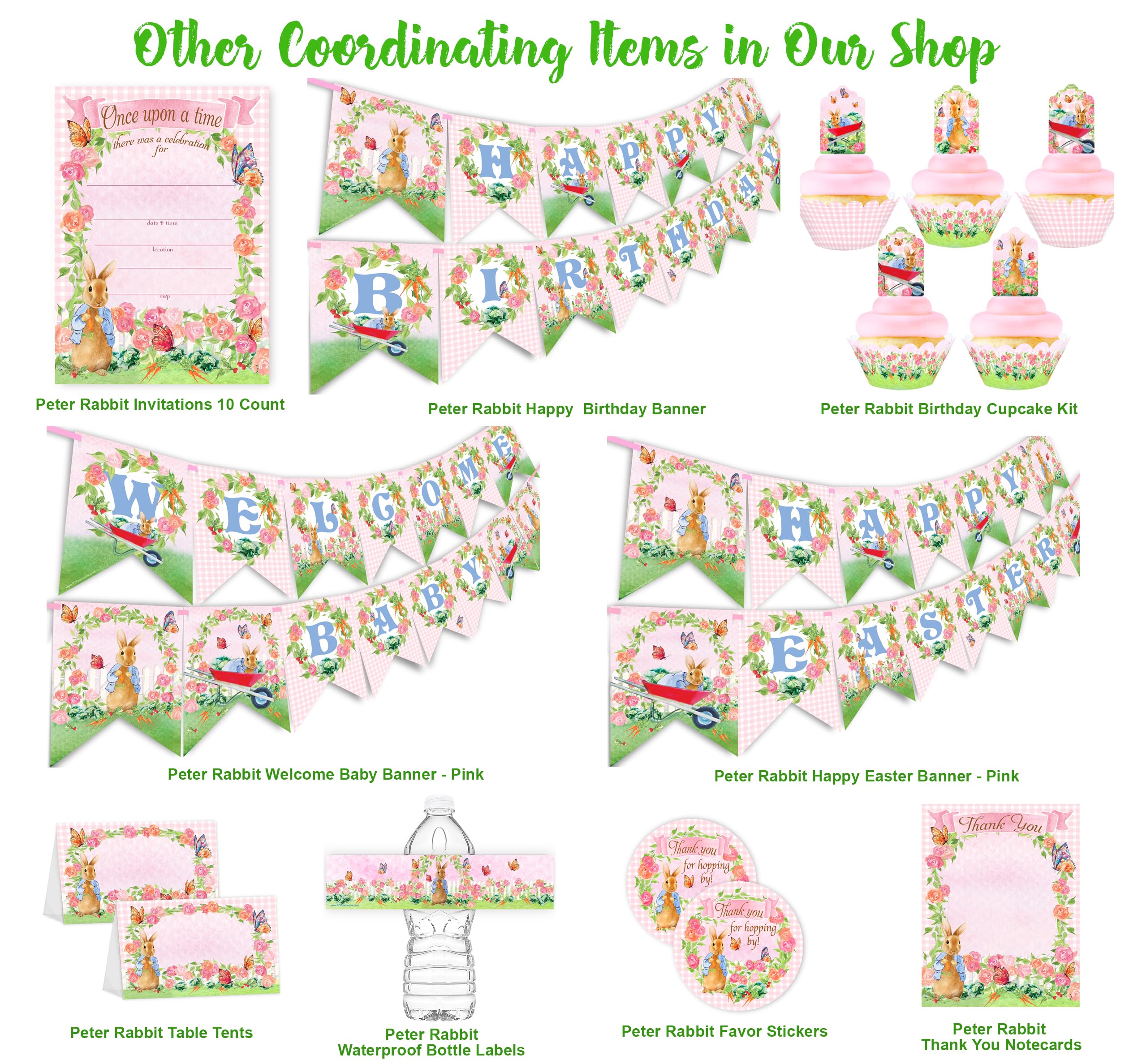 Peter Rabbit Water Bottle Wraps - 20 Pack Adhesive Labels for Kids Bottles - Pink Bunny Decorations for School, Party & Baby Shower Gifts