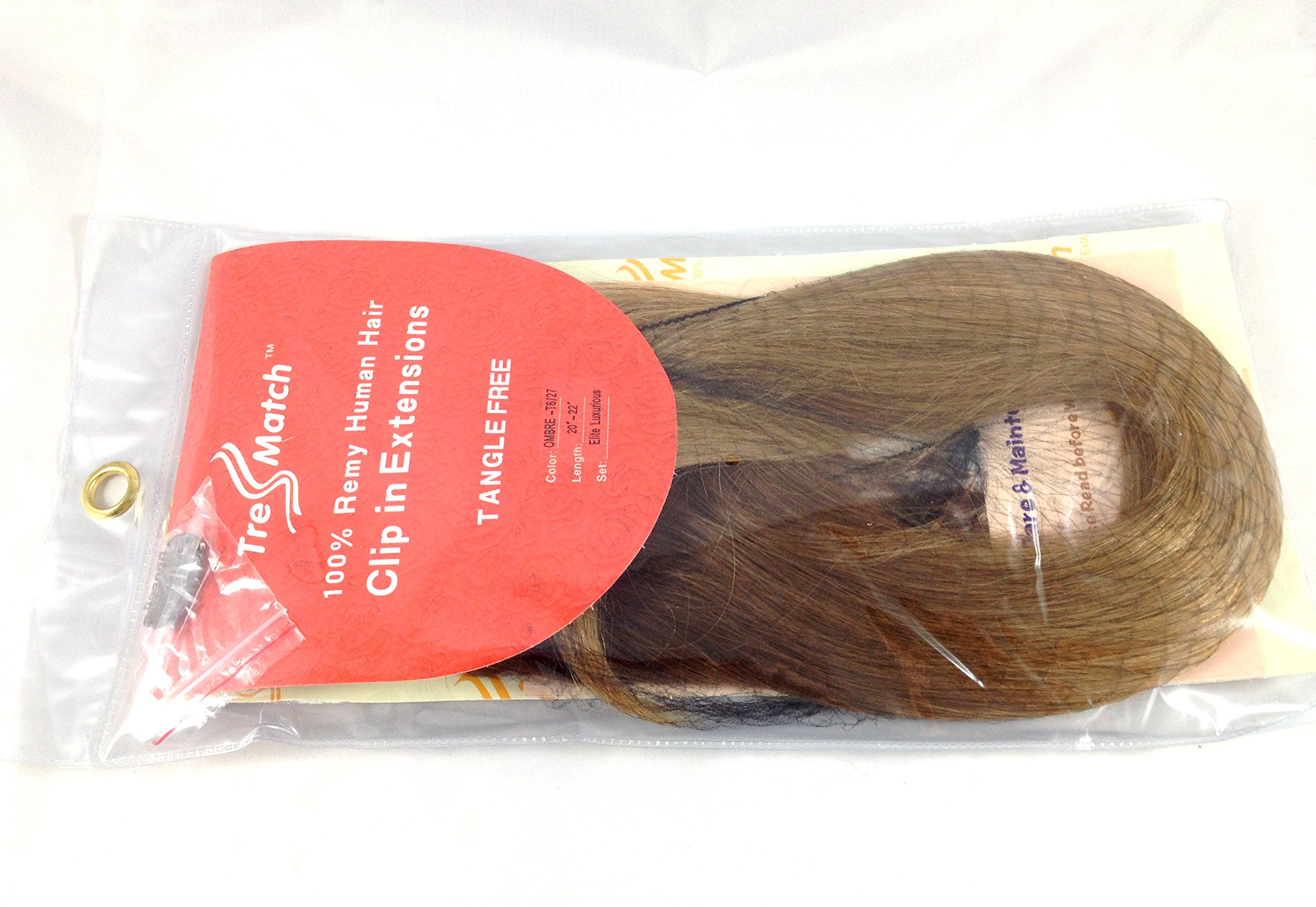 TressMatch® 20-22 Inch Clip-in Human Hair Extensions - 10 Piece Full Head Volume Set with Ombre/Dip Dye (Chestnut Brown to Caramel Blonde) - 5.6oz/160g Remy Hair for Thick Ends - Perfect for Daily Styling, Parties & Special Occasions