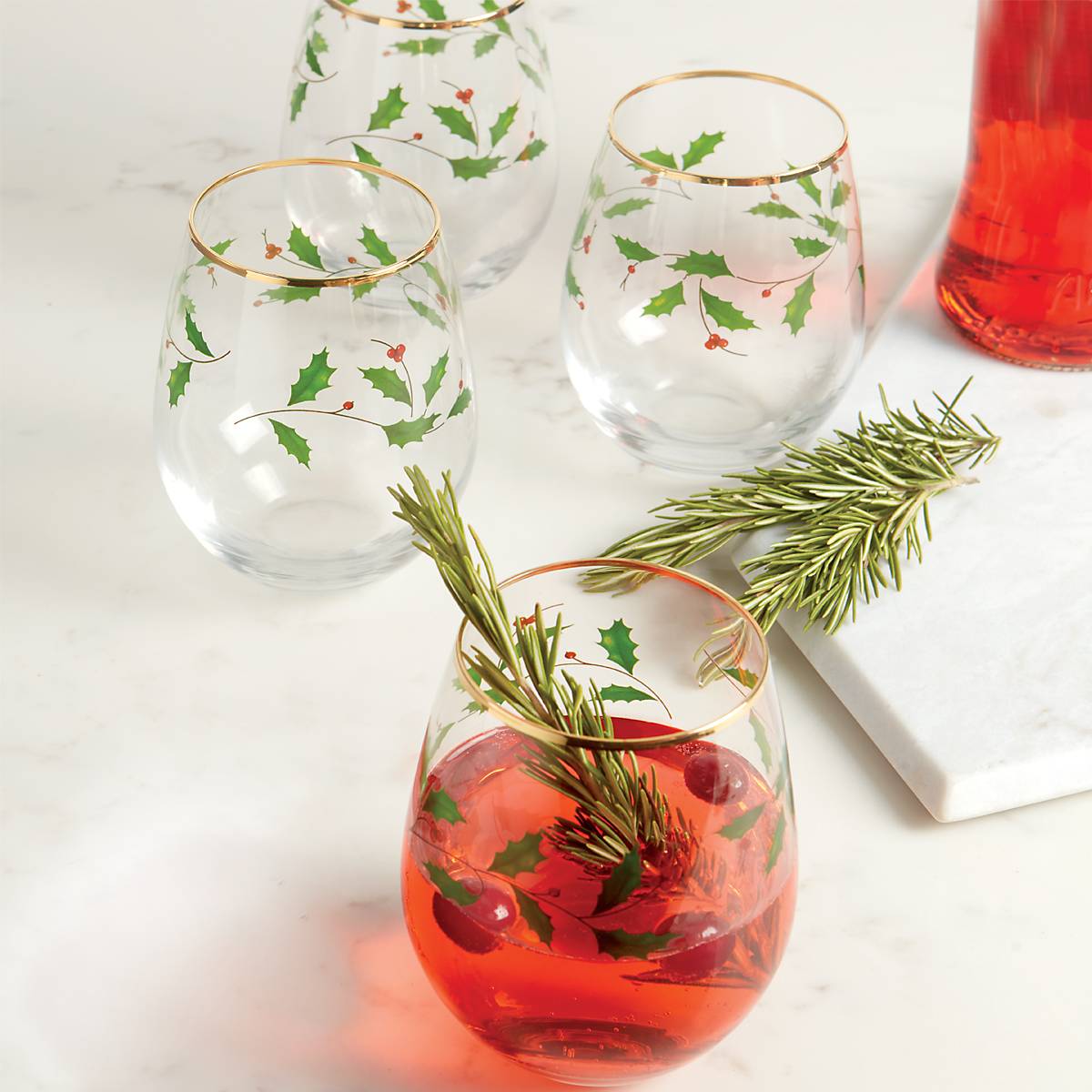 Stemless Wine Glasses Set of 4 - Elegant Holiday Drinkware for Christmas Parties, Weddings & Home Decor