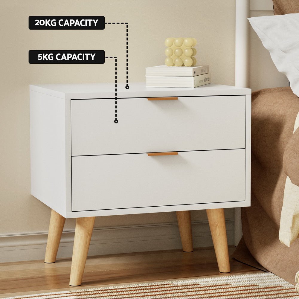 Modern White Nightstand with 2 Drawers - Bedside Storage Cabinet for Bedroom, Living Room & Office - Compact Side Table with Smooth Gliding Drawers