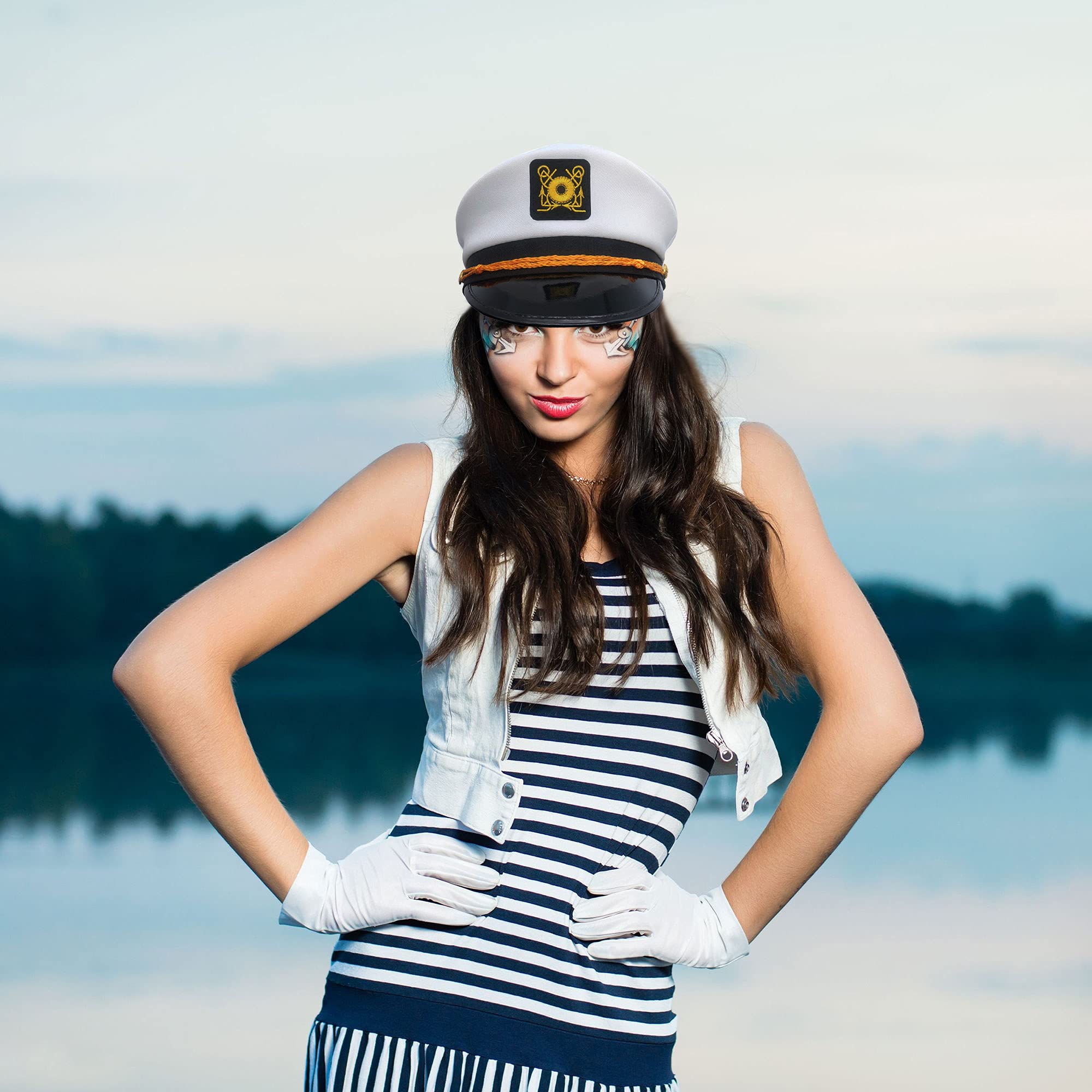 Bulk White Adjustable Captain Hats - Nautical Sailor Boat Hats for Cruise Theme Parties, Halloween & Cosplay Costume Accessories | Perfect for Pirate Events, Navy Uniforms & Maritime Decor