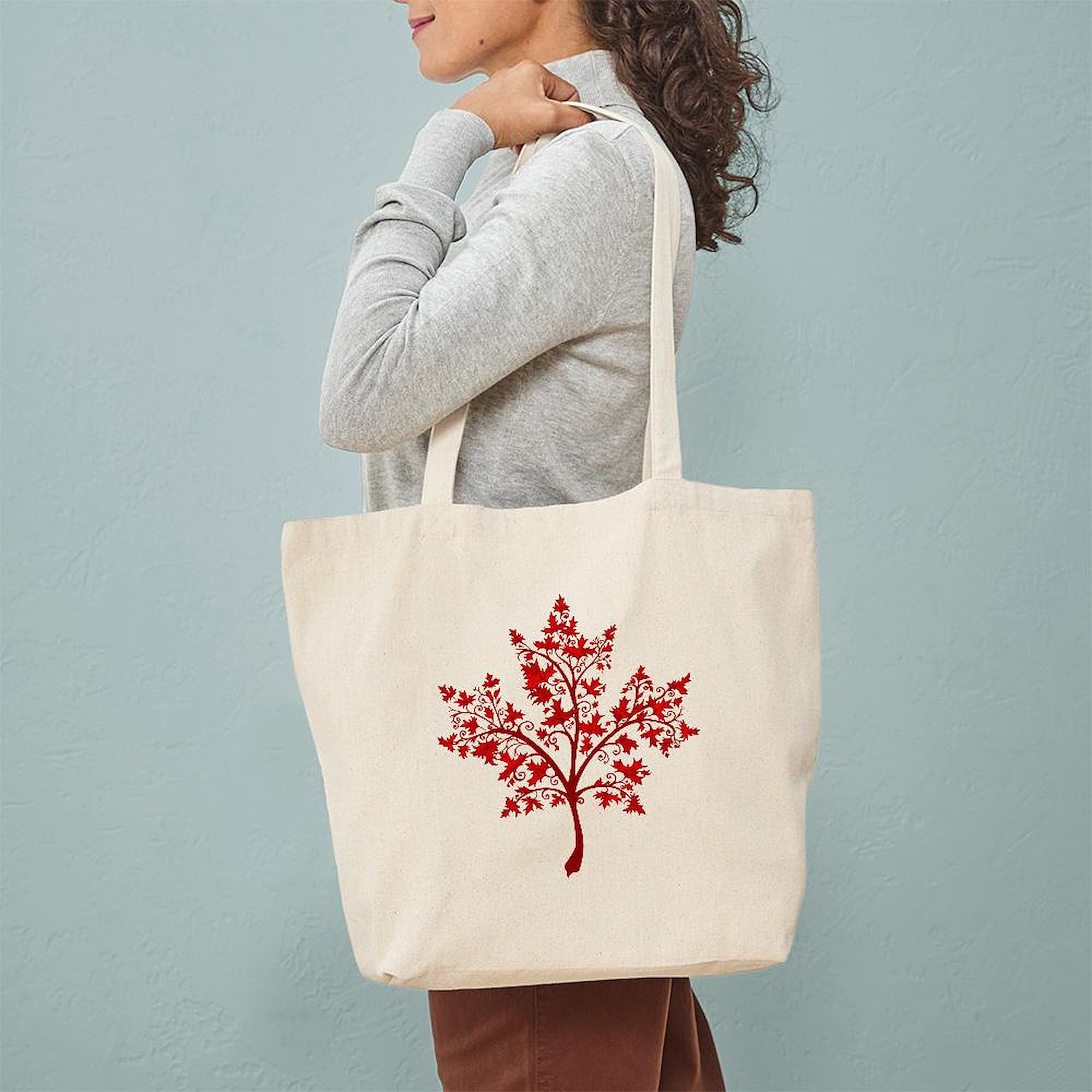 Canadian Maple Leaf Tree Tote Bag - Natural Canvas Reusable Shopping Bag with Large Capacity for Groceries, Beach, Picnics & Daily Use