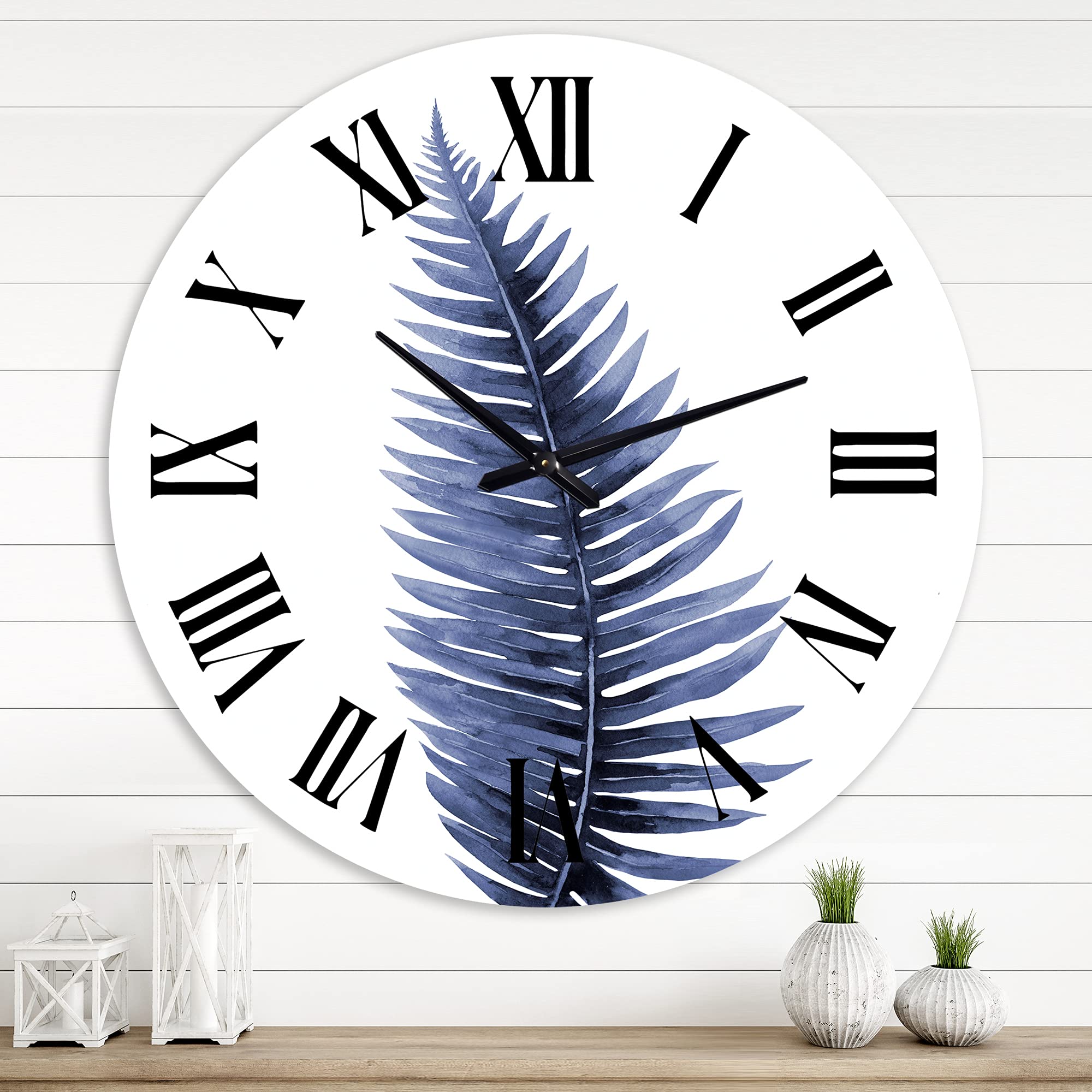 Bohemian Tropical Blue Watercolor Leaves Wall Clock - Large Floral Botanical Decor for Home, Office & Living Room | Perfect for Boho, Eclectic & Modern Interior Design