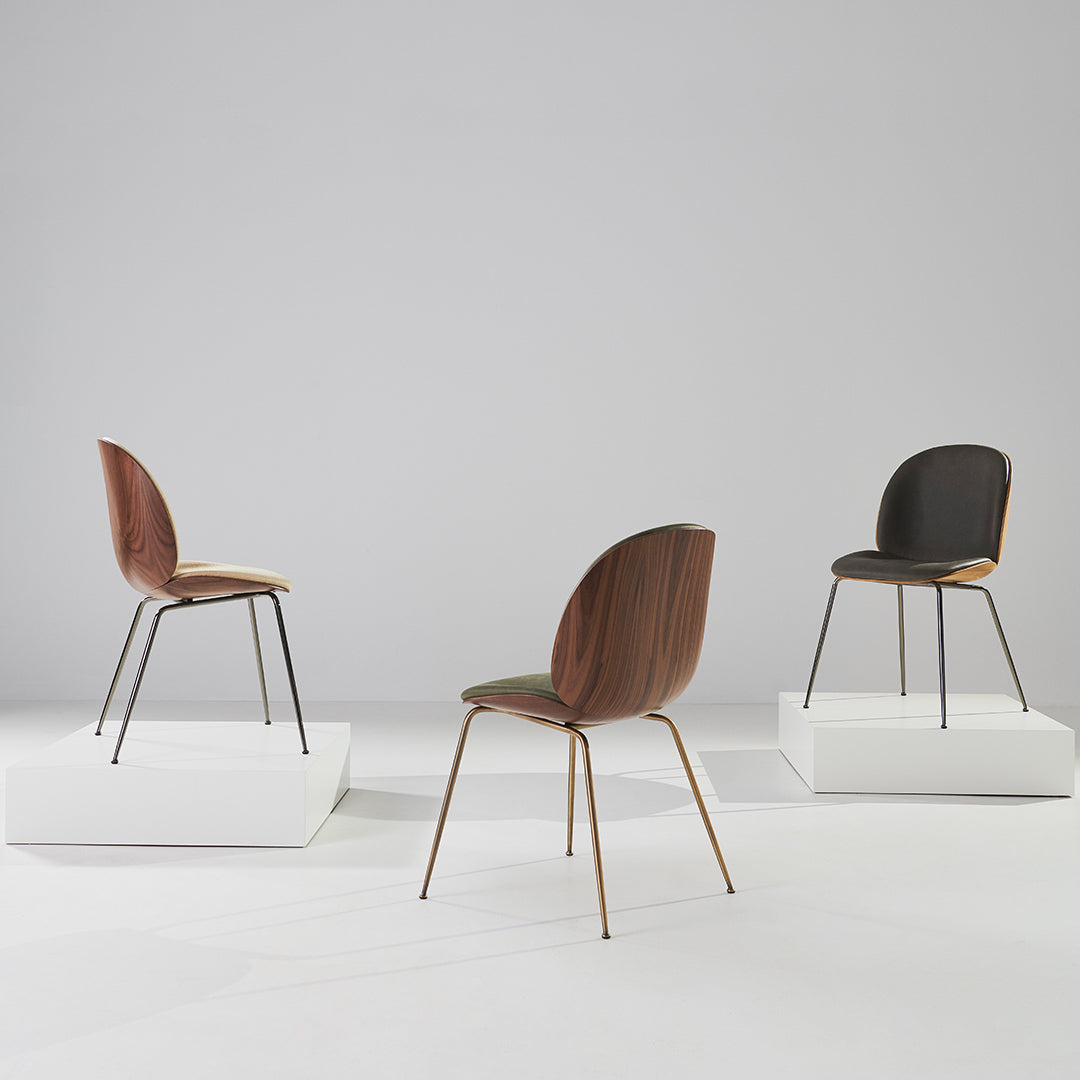 Modern Beetle Dining Chair with Front Upholstery & Conic Base - 3D Veneer Shell Design for Kitchen, Dining Room, or Office Space