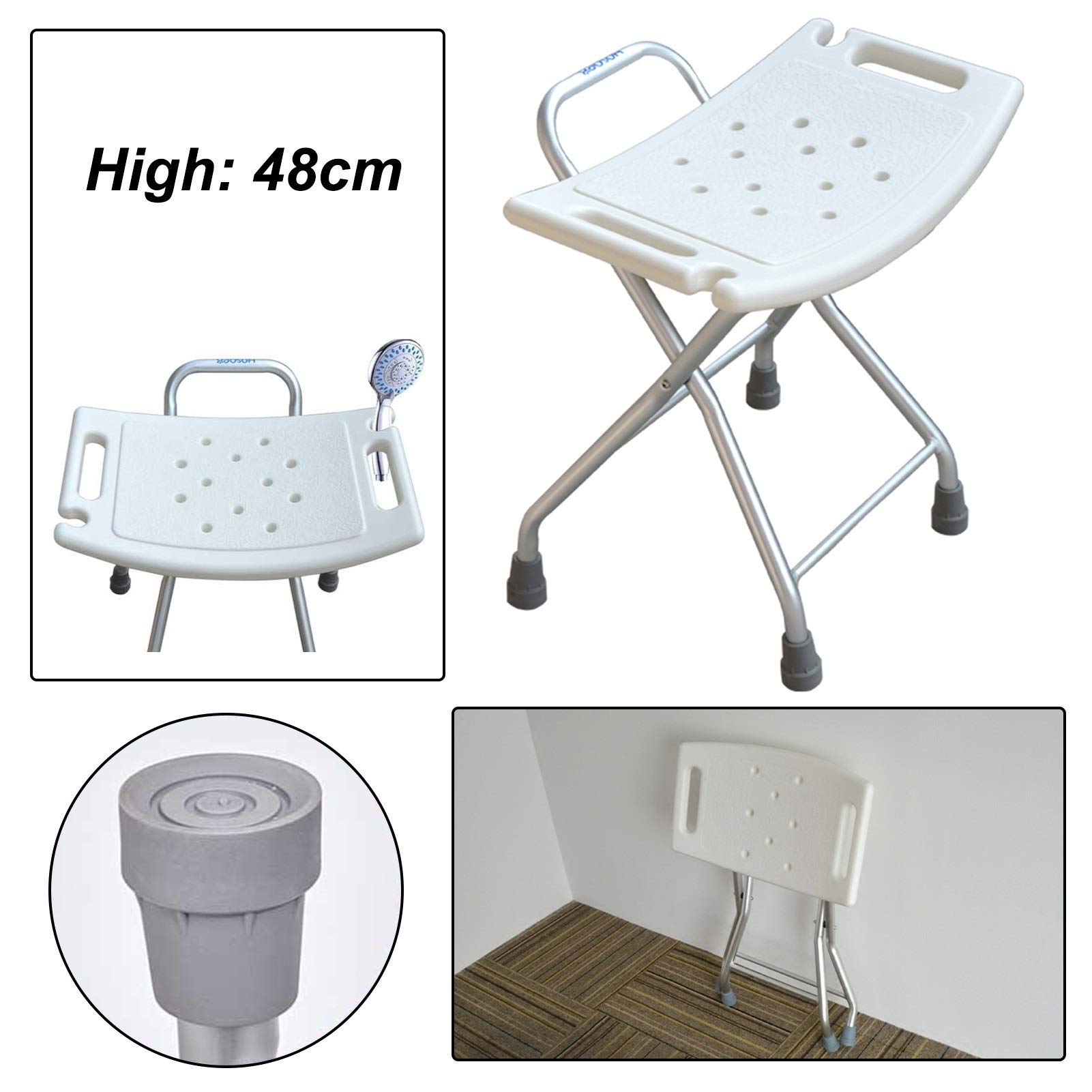 Premium Folding Shower Chair for Elderly & Disabled Adults - Lightweight, Compact Bath Seat with Transfer Bench - Ideal for Safe Bathing & Mobility Assistance in Home & Hospital Use - White