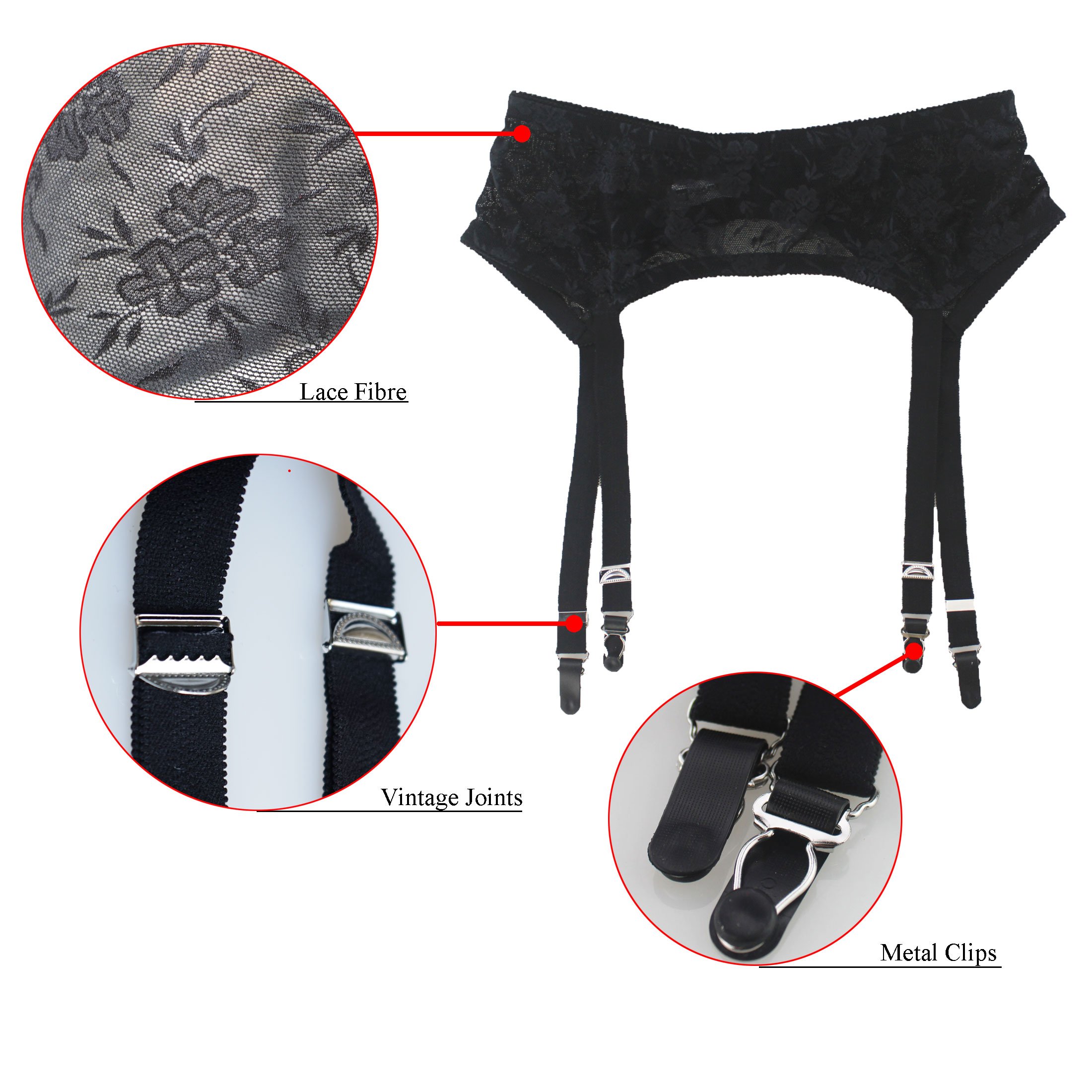 TVRtyle Women's Vintage Black Garter Belt with 4 Metal Clips - Sexy Stocking Holder for Lingerie, Burlesque & Retro Fashion Outfits