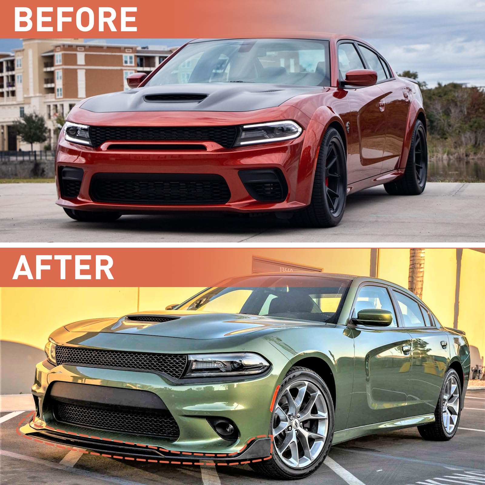 2015-2023 Dodge Charger SRT RT GT SXT Matte Black Front Bumper Lip Spoiler - Aerodynamic Body Kit Accessory for Enhanced Style & Performance - Perfect for Street Racing & Car Shows
