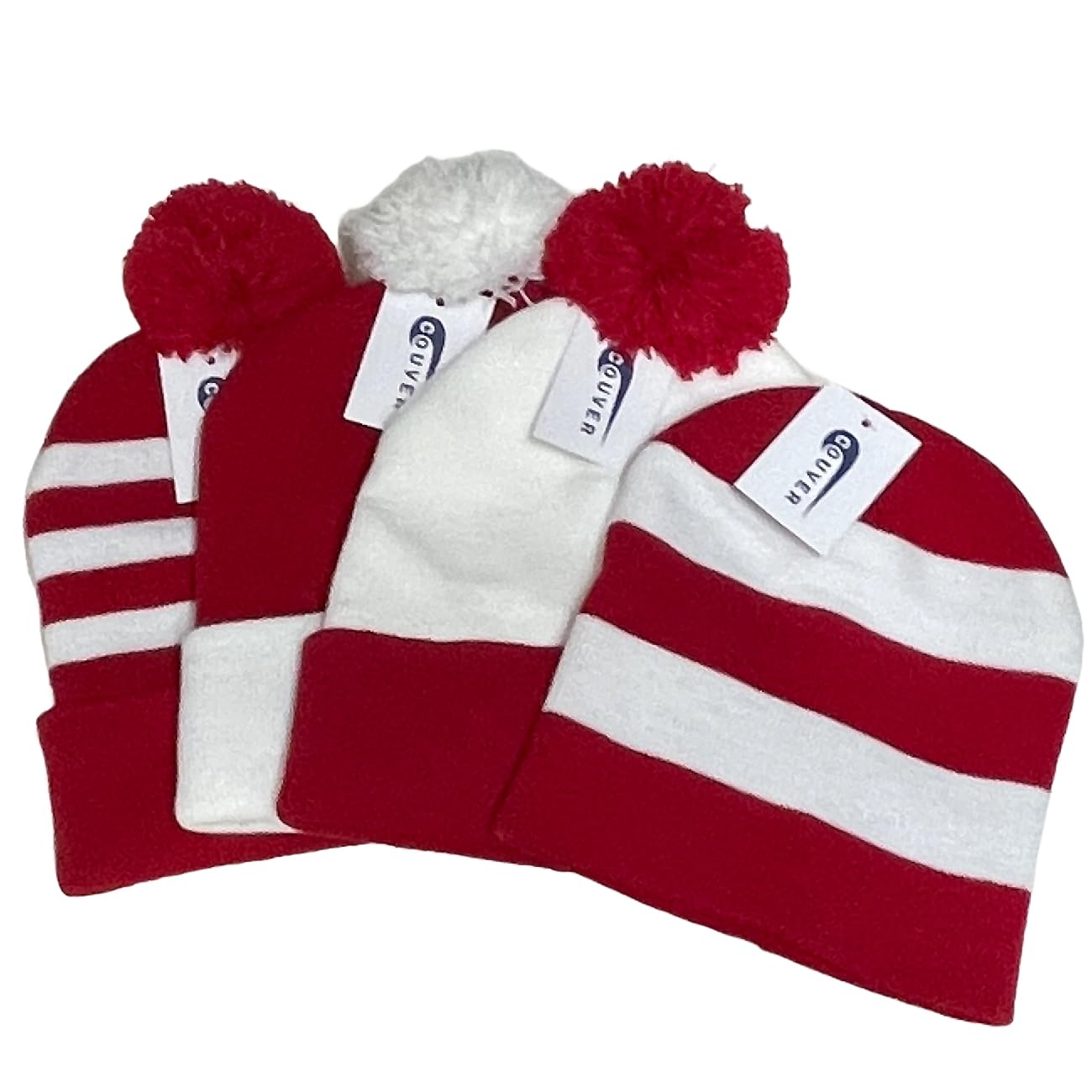 COUVER Unisex Red and White Beanie Hat with Removable Pom Pom - Warm Winter Knit Hat for Men & Women - Perfect for Christmas Costumes, Skiing & Cold Weather Outfits
