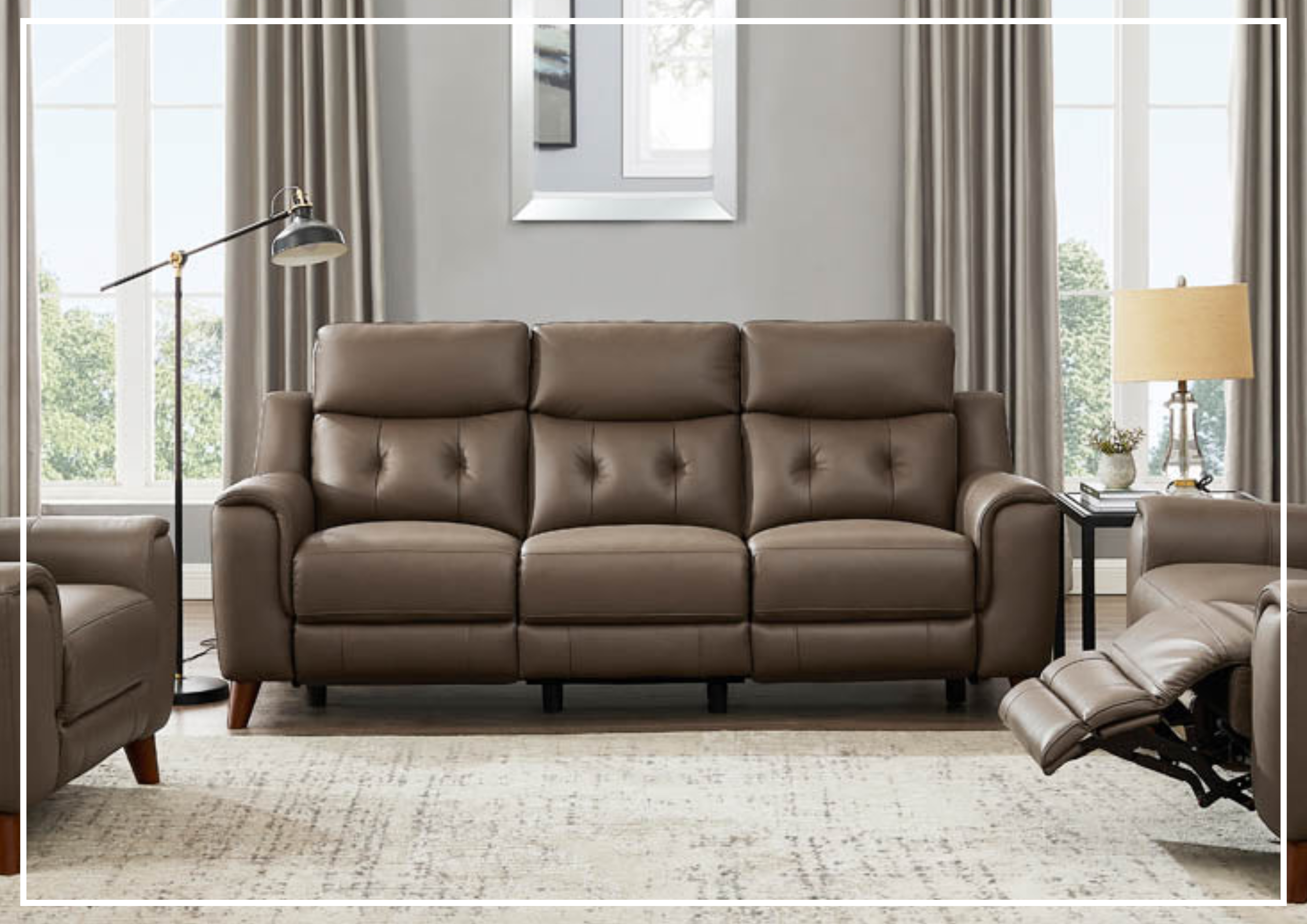 Hydeline Torino Top Grain Leather 3-Seater Power Reclining Sofa with Adjustable Headrest - Modern Living Room Furniture for Home Theater & Family Relaxation