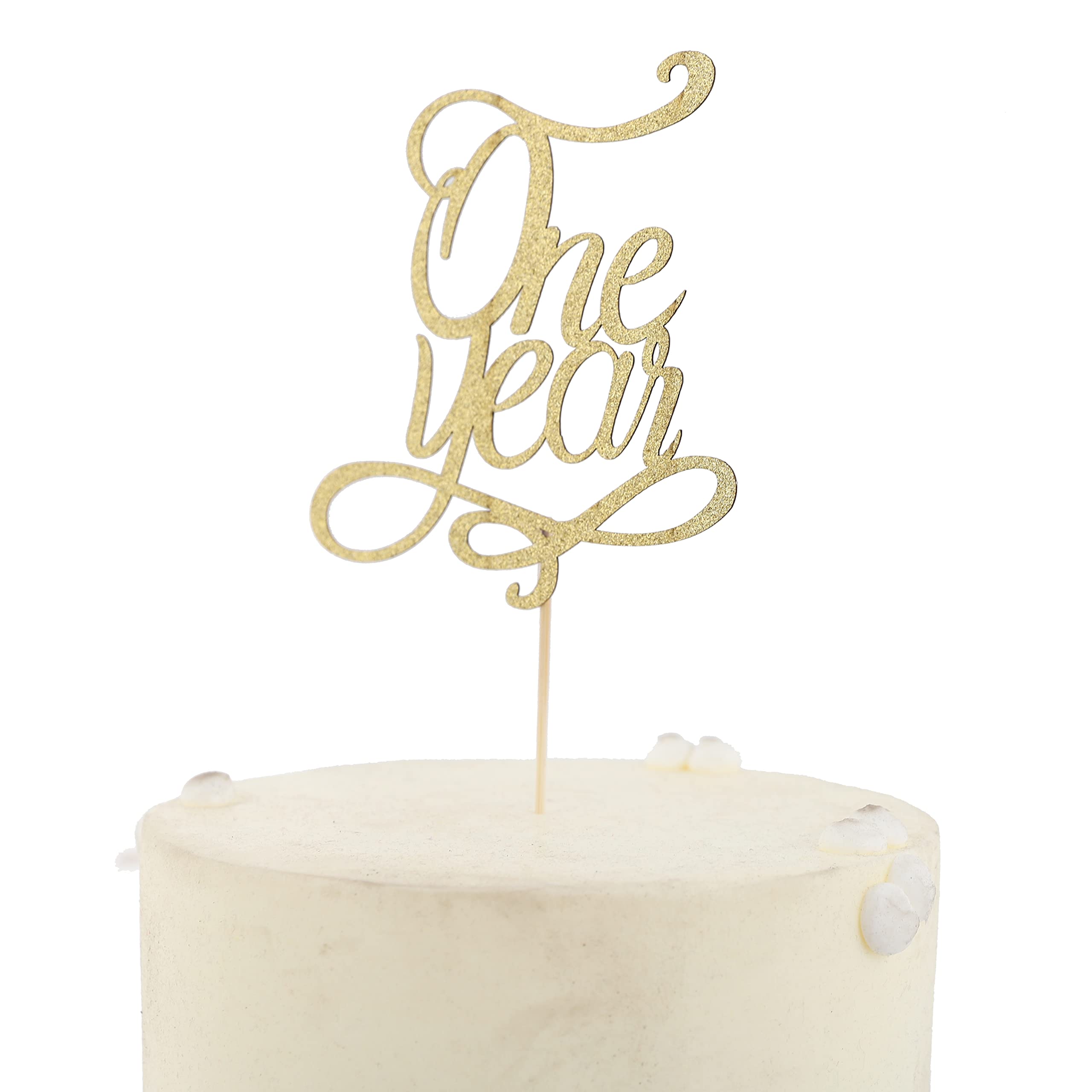 1st Anniversary Cake Topper - Golden Glitter Wedding Cake Decor for 1 Year Married Couples | Perfect for Anniversary Parties, Romantic Celebrations & Photo Backdrops