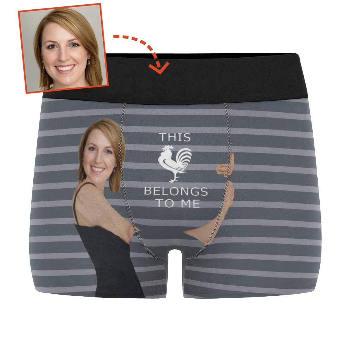 Custom Men's Boxer Briefs - 'This Cock Belongs to Me' Funny Personalized Underwear with Wife Face Print - Perfect for Gifts, Couples, and Humorous Occasions
