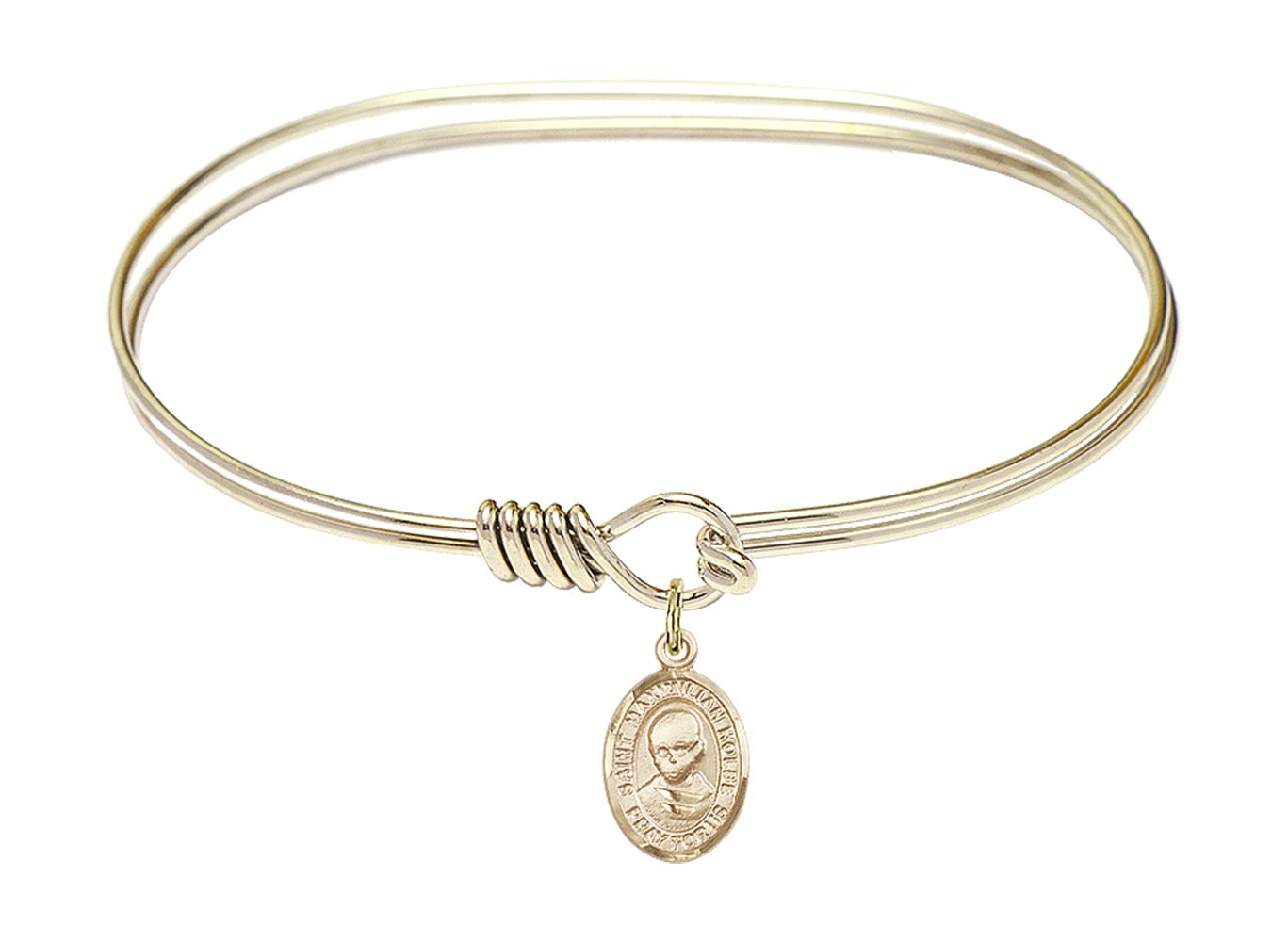 F A Dumont 7 Inch Oval Eye Hook Bangle Bracelet with St. Maximilian Kolbe Charm - Elegant Religious Jewelry for Women, Perfect for Church, Weddings & Daily Wear