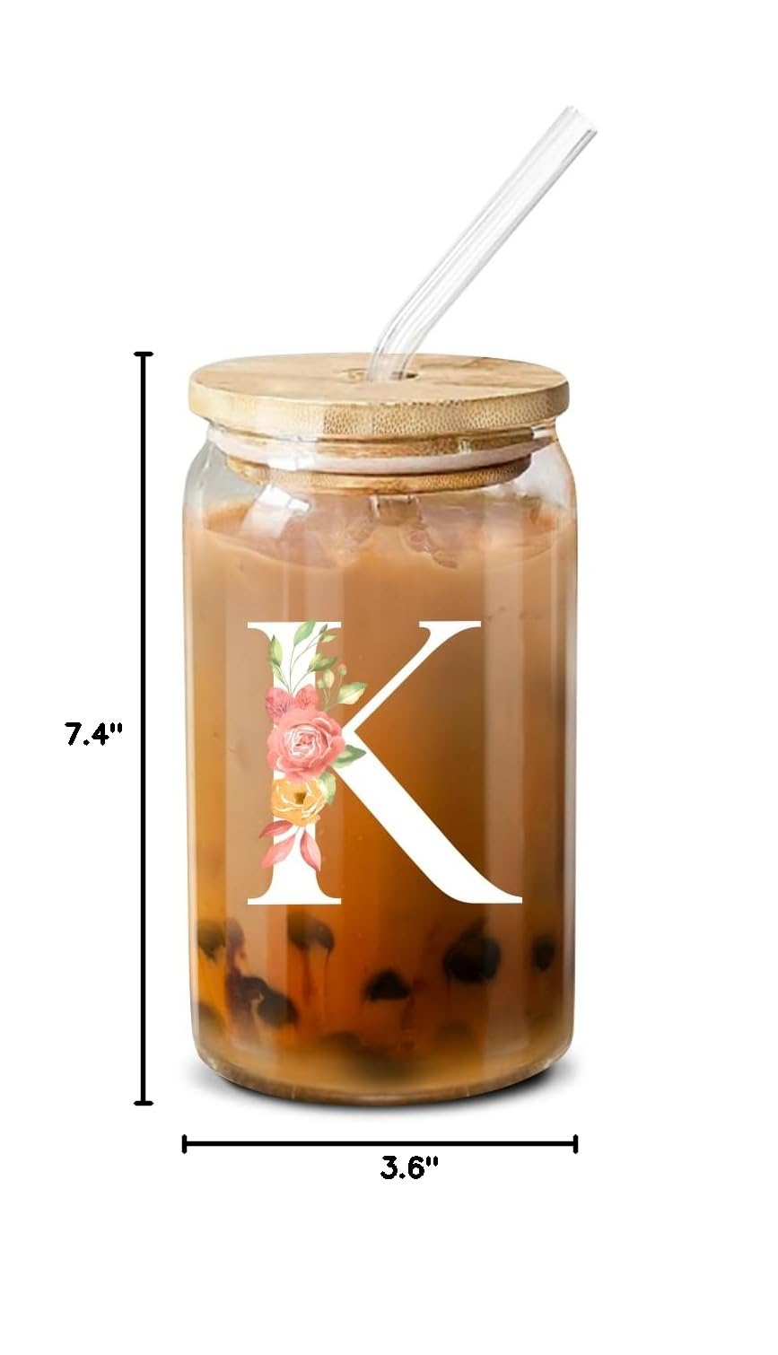 Personalized Monogrammed Coffee Glass - Custom 16 Oz Initial Gifts for Women, Birthday Presents for Her, Friends & Girls - Perfect for Home, Office & Coffee Lovers