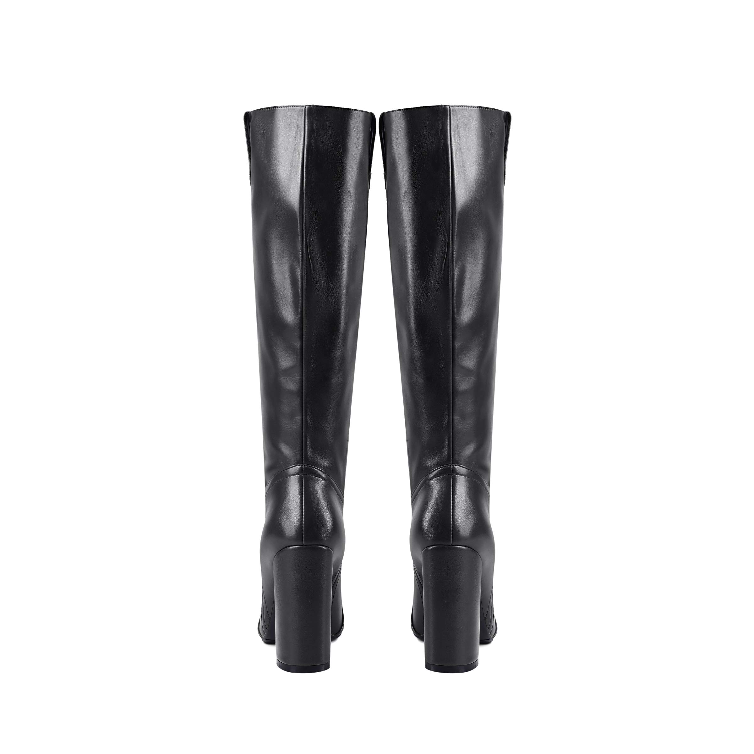 Women's Pointed Toe Cowboy Knee High Boots - Block Heel Solid Dress Shoes - Oil Leather Embossed Western Boots for Riding, Country Fashion & Night Out