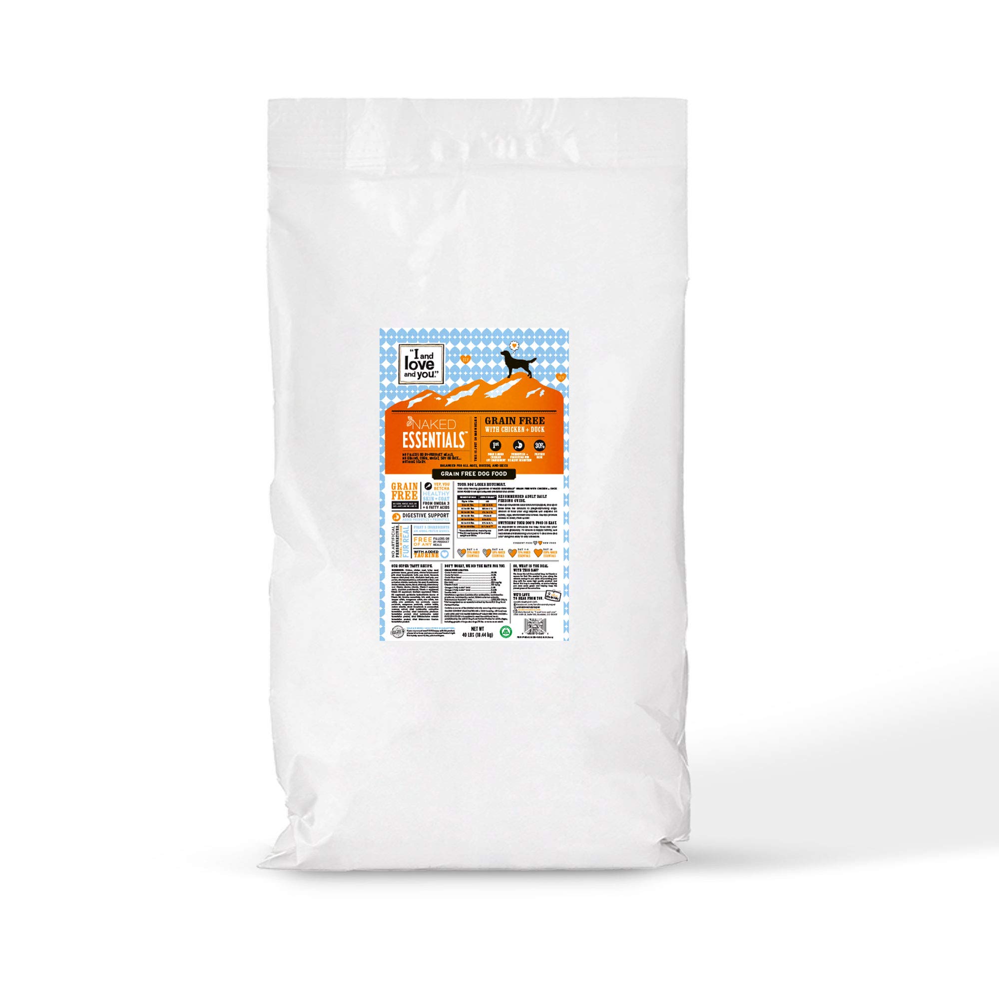 Grain-Free Chicken & Duck Dry Dog Food by I and Love and You - Naked Essentials, 40 lb Bag for Large Breeds - Perfect for Sensitive Stomachs & Allergies