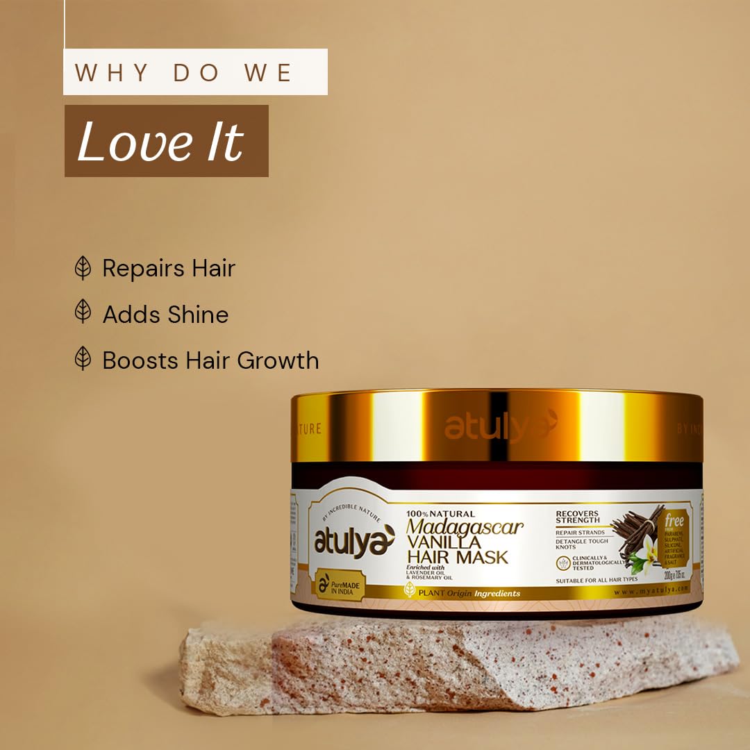 Atulya Madagascar Vanilla Hair Mask - Deep Conditioning Treatment for Dry & Damaged Hair - Nourishing & Repairing Hair Care - Perfect for Salon-Quality Results at Home