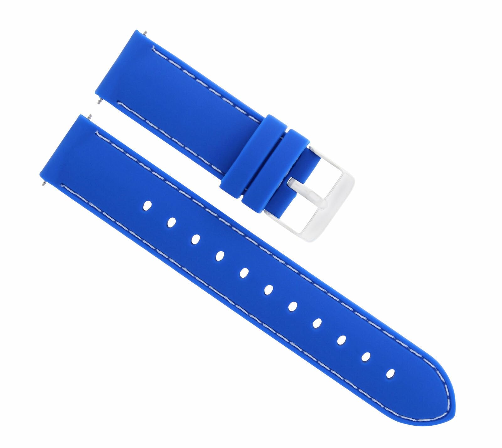 20mm Silicone Rubber Watch Band Strap for IWC Pilot Portuguese Top Gun - Blue with White Stitching | Durable & Comfortable Replacement Watch Strap for Men's Watches | Perfect for Sports, Swimming & Everyday Wear