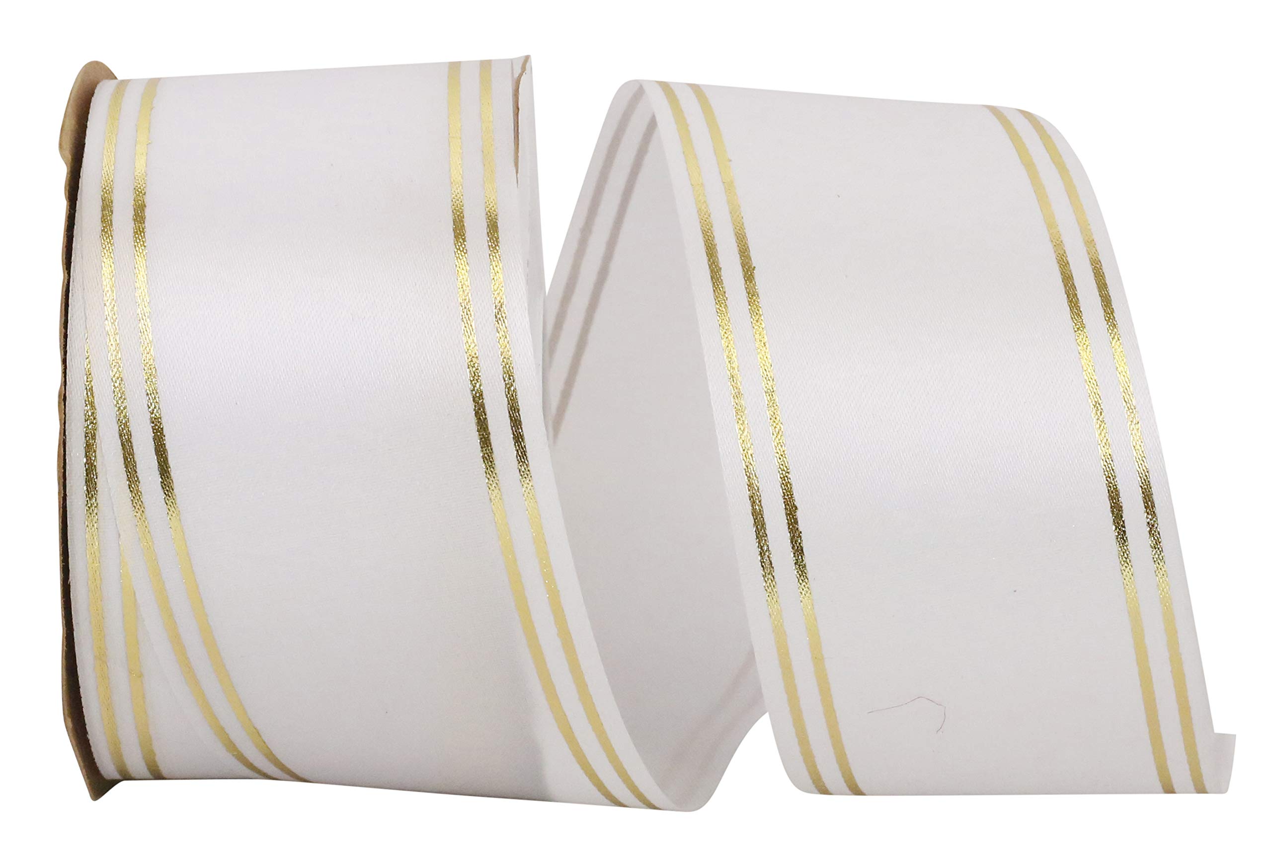 Reliant Ribbon Quad Stripe Ribbon - 2.5 Inch x 50 Yards White Decorative Ribbon for Gift Wrapping, Crafts, Wedding Decorations & DIY Projects