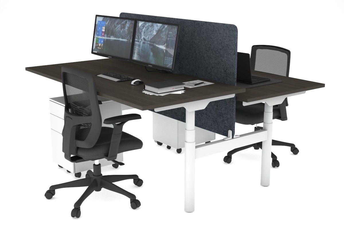 Flexi Premium Height Adjustable 2-Person H Bench Workstation - White Frame [1800L x 800W with Cable Management] - Ideal for Office, Home Workspace & Collaborative Environments