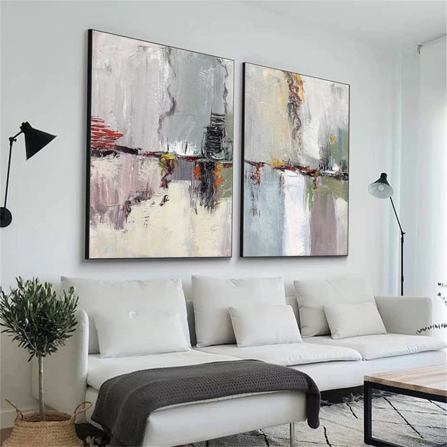 Abstract Painting Set of 2 - Modern Wall Art for Living Room & Bedroom Decor - #AB 412 - Perfect for Home & Office Interior Design