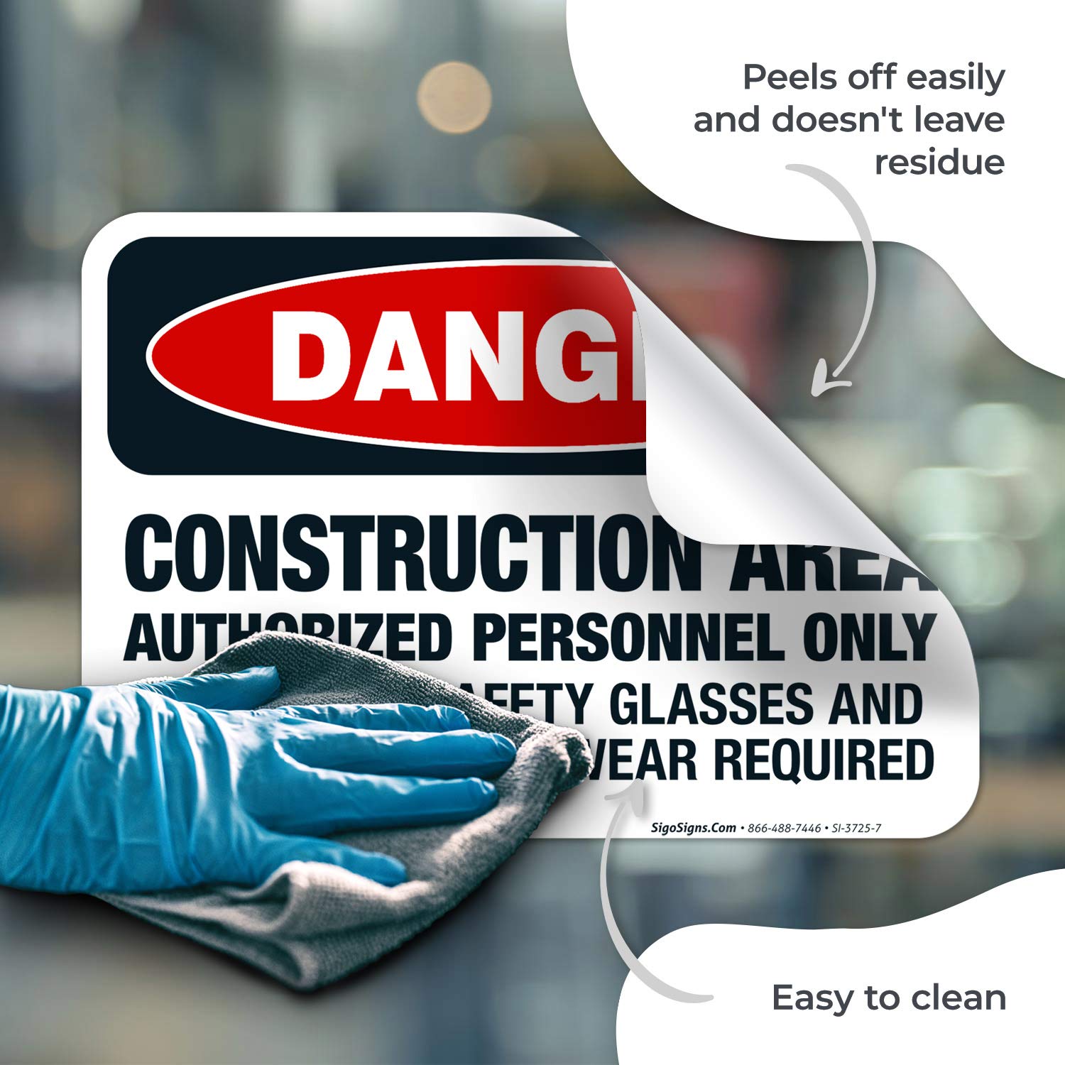 OSHA Approved Construction Safety Signs - 10x7 Inch 'Authorized Personnel Only' & 'Safety Glasses Required' Danger Warning Decals | 4 Mil Thick Vinyl, Weatherproof & UV Resistant | Made in USA | Perfect for Job Sites, Warehouses & Hazardous Work Areas