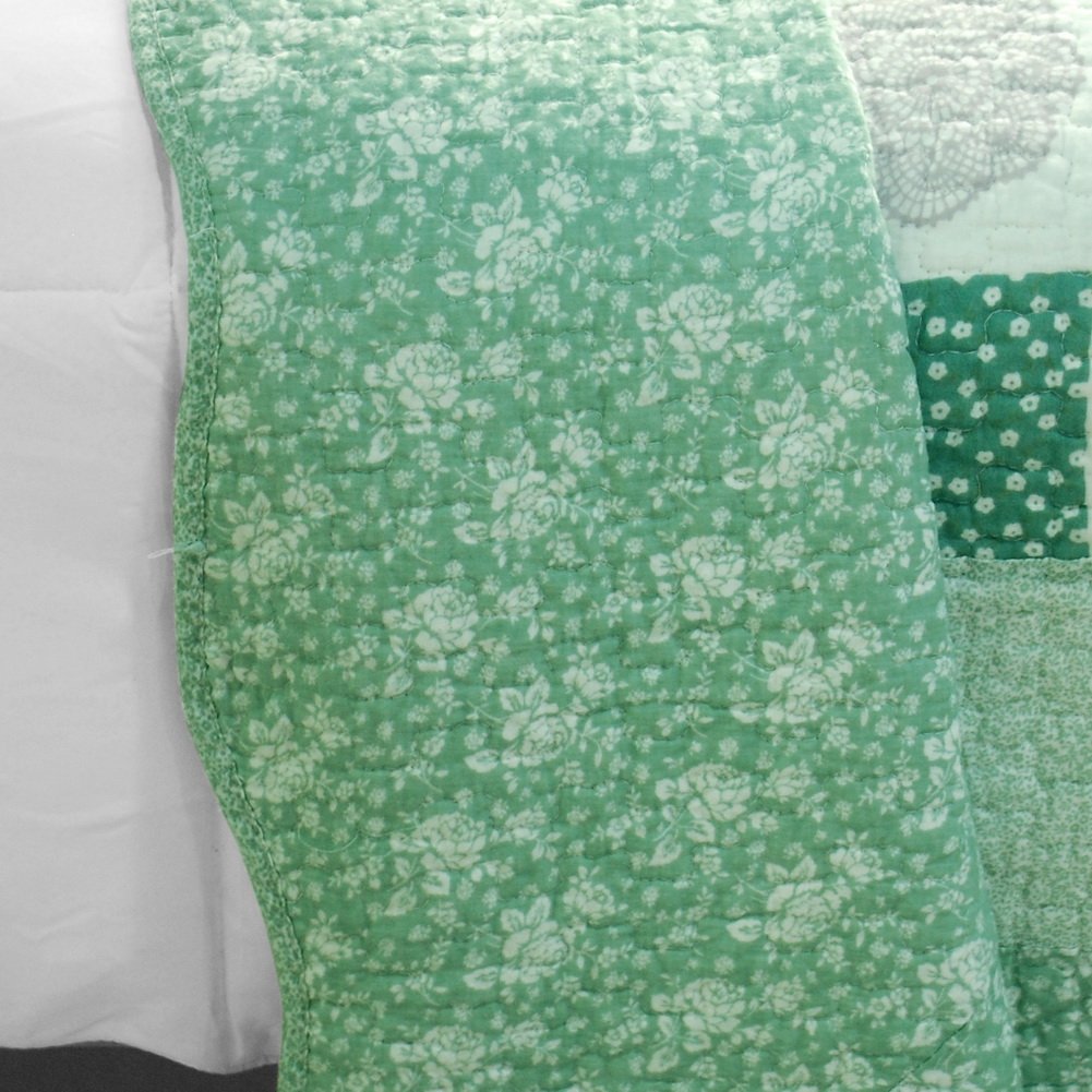 Blancho Bedding 3-Piece Cotton Quilt Set - Green Fields Vermicelli-Quilted Printed Design, Full/Queen Size | Soft & Breathable for All Seasons, Perfect for Bedroom Decor & Cozy Nights
