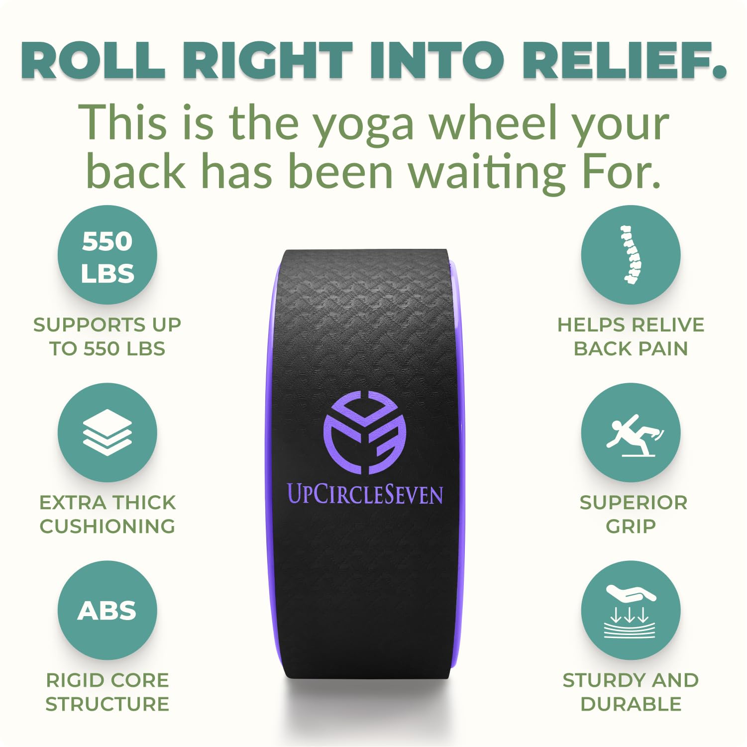 UpCircleSeven Back Roller & Yoga Wheel for Pain Relief - Therapeutic Spine Stretcher for Lower & Upper Back Stiffness - Improve Mobility, Flexibility & Posture Alignment - Perfect for Yoga, Pilates & Home Workouts