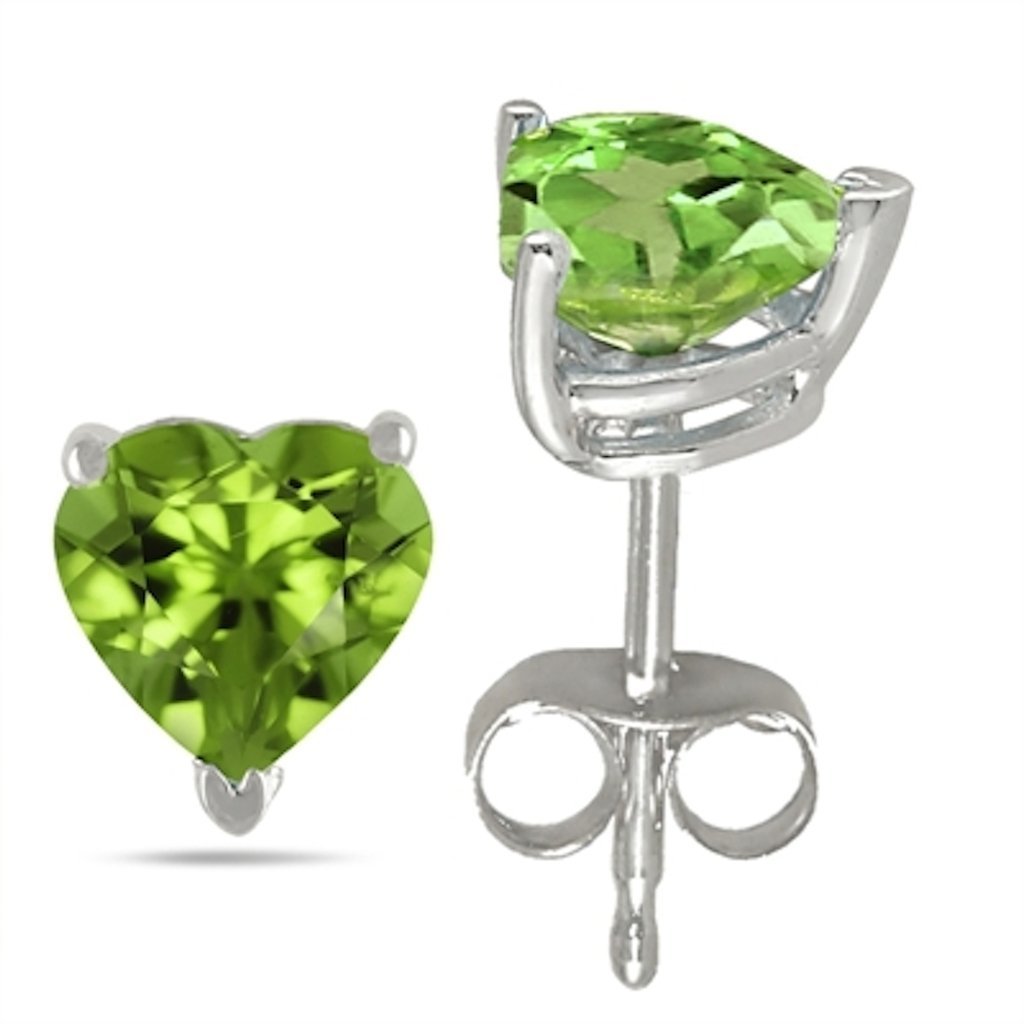 7mm Heart Peridot Sterling Silver Earrings - Perfect for Valentine's Day Gifts, Anniversary Presents & Everyday Elegance