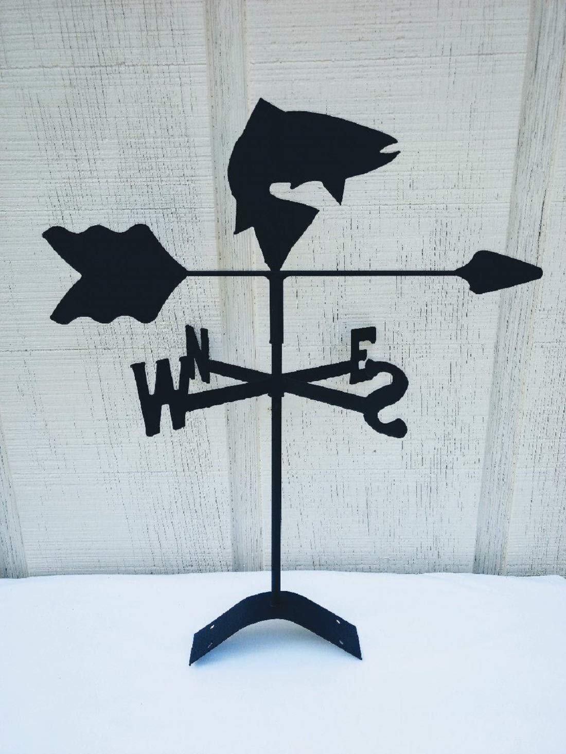 Black Wrought Iron Fish Roof Mounted Weathervane - Decorative Outdoor Garden & Farmhouse Wind Direction Indicator for Roof Tops, Barns, and Gazebos