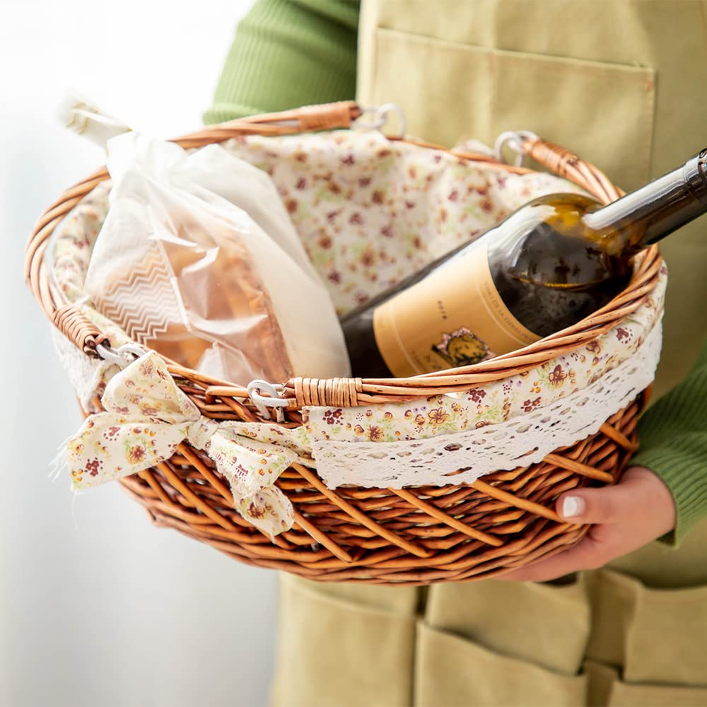 YRJJ Oval Woven Willow Picnic Basket with Handles & Removable Liner - Easter Egg Storage, Candy Holder, Fruit Serving Basket, Kids Toy Organizer - Perfect for Outdoor Picnics, Easter Decor, and Home Organization