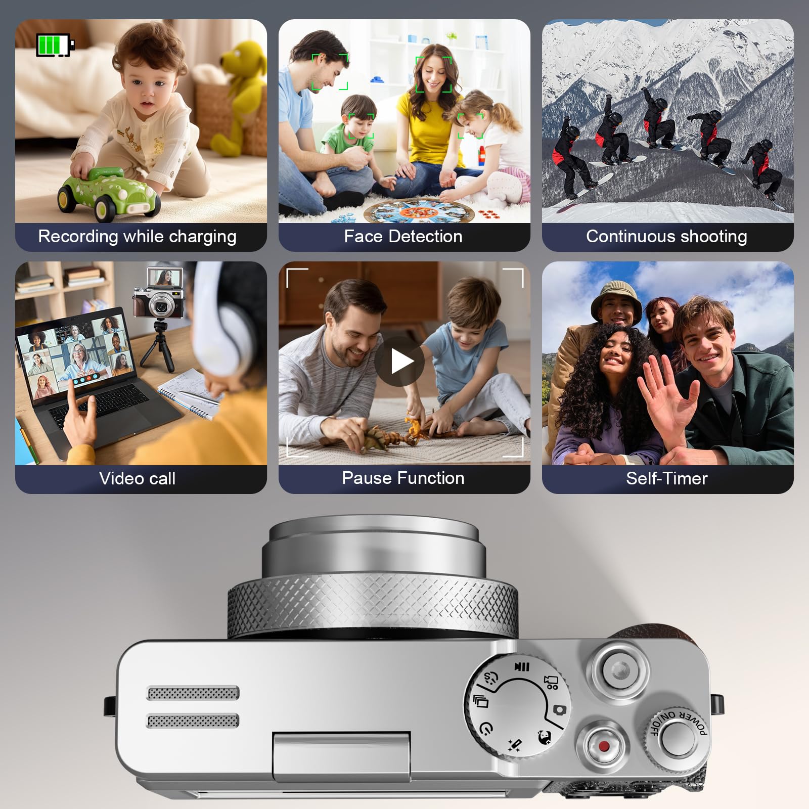 56MP Digital Camera for Photography & 4K Video - 18X Zoom Anti-Shake Point and Shoot Camera with Autofocus, 32GB TF Card & 2 Batteries - Compact Travel Camera for Vlogging, Outdoor Adventures (K100 Silver)