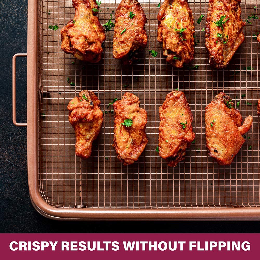 Gotham Steel Air Fryer Tray Set - 2-Piece Nonstick Copper Crisper Basket for Air Fryers & Convection Ovens | Perfect for Baking, Roasting & Crispy Foods | Dishwasher Safe Large 12.5” x 9” | Ideal for Healthy Cooking, Meal Prep & Family Dinners