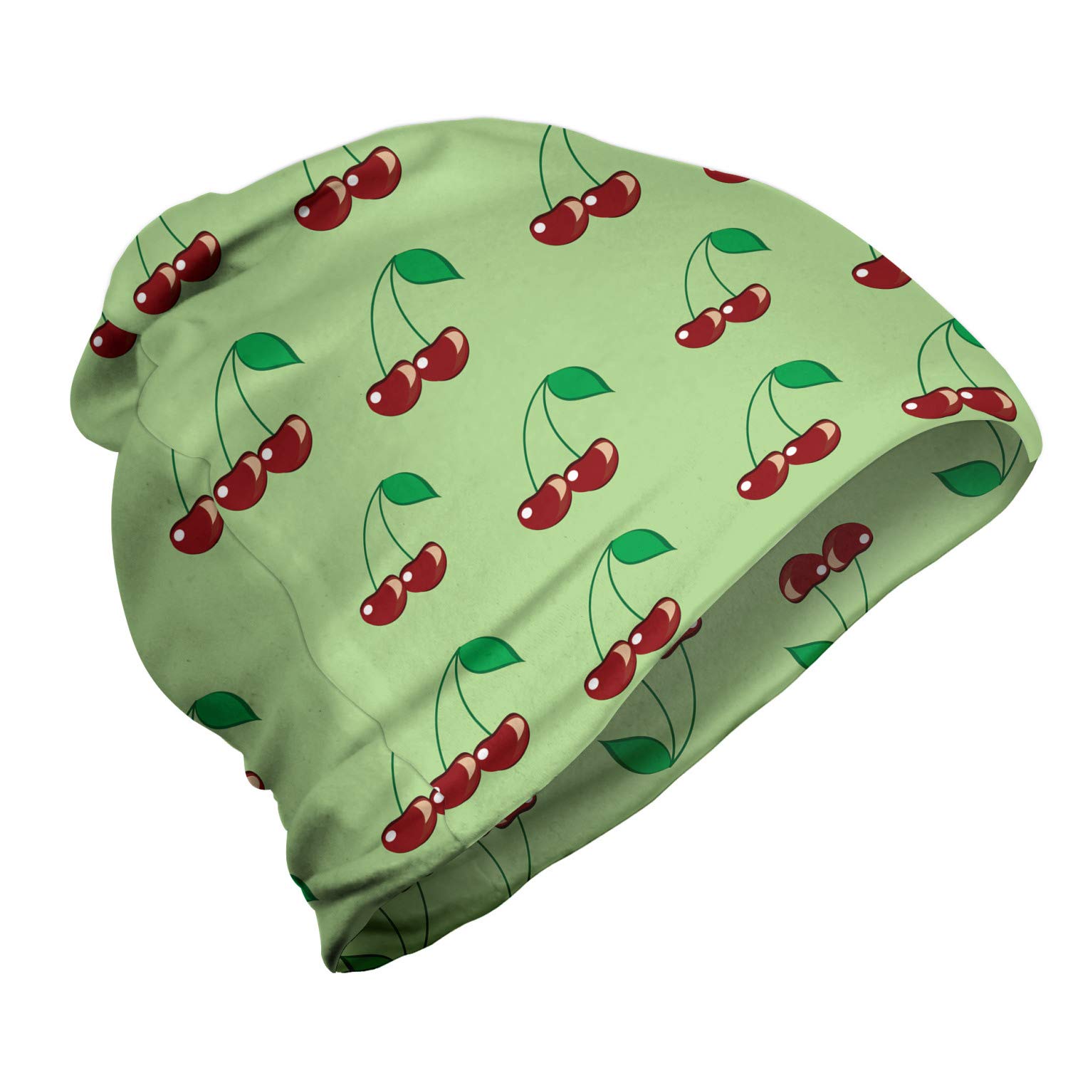 Ambesonne Unisex Beanie Hat - Stylish Cherry Print Winter Knit Cap for Men & Women - Perfect for Hiking, Outdoor Activities & Cold Weather Fashion