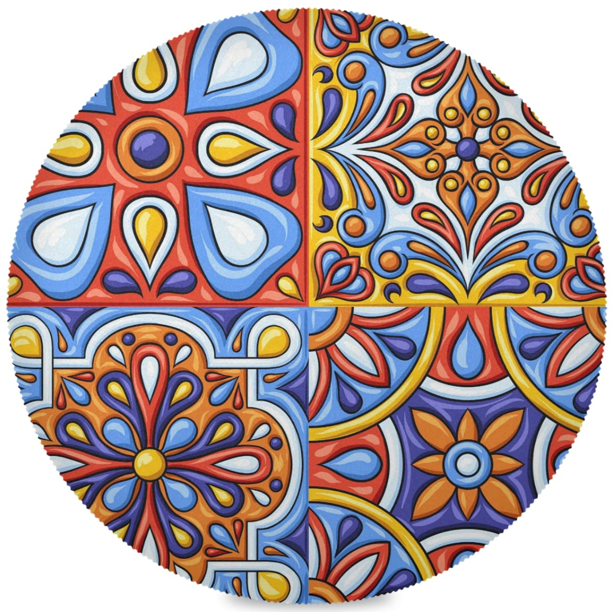 Authentic Mexican Talavera Round Placemats Set of 4 - 15 Inch Ceramic Tile Pattern Table Mats for Dining & Kitchen - Non-Slip, Easy Clean Home Decor for Weddings, Parties & Everyday Use
