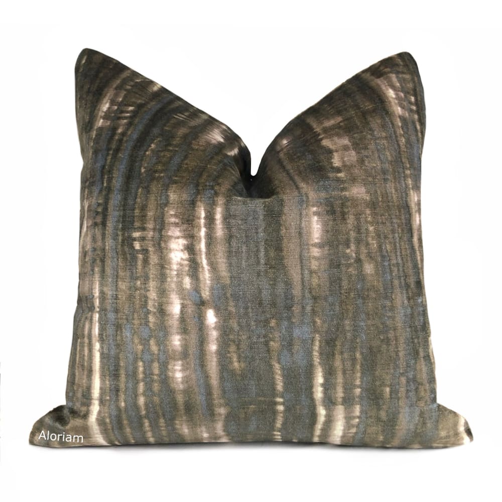 Abstract Velvet Pillow Cover in Dante Brown Slate Blue Gray - Soft Decorative Throw Pillow Case for Sofa, Bed & Home Decor
