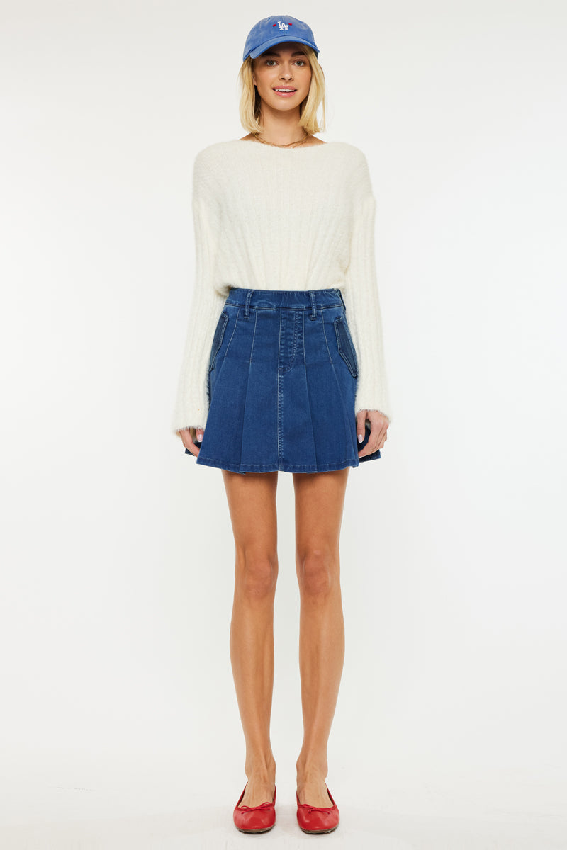 Sandy High Rise Pleated Mini Skort - Women's Fashion Skirt with Pockets for Running, Tennis & Casual Wear